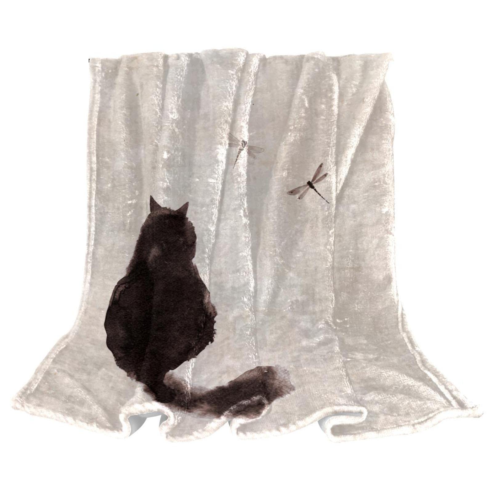 Couvertures en microfibre chat noir rétro art animal peluche
