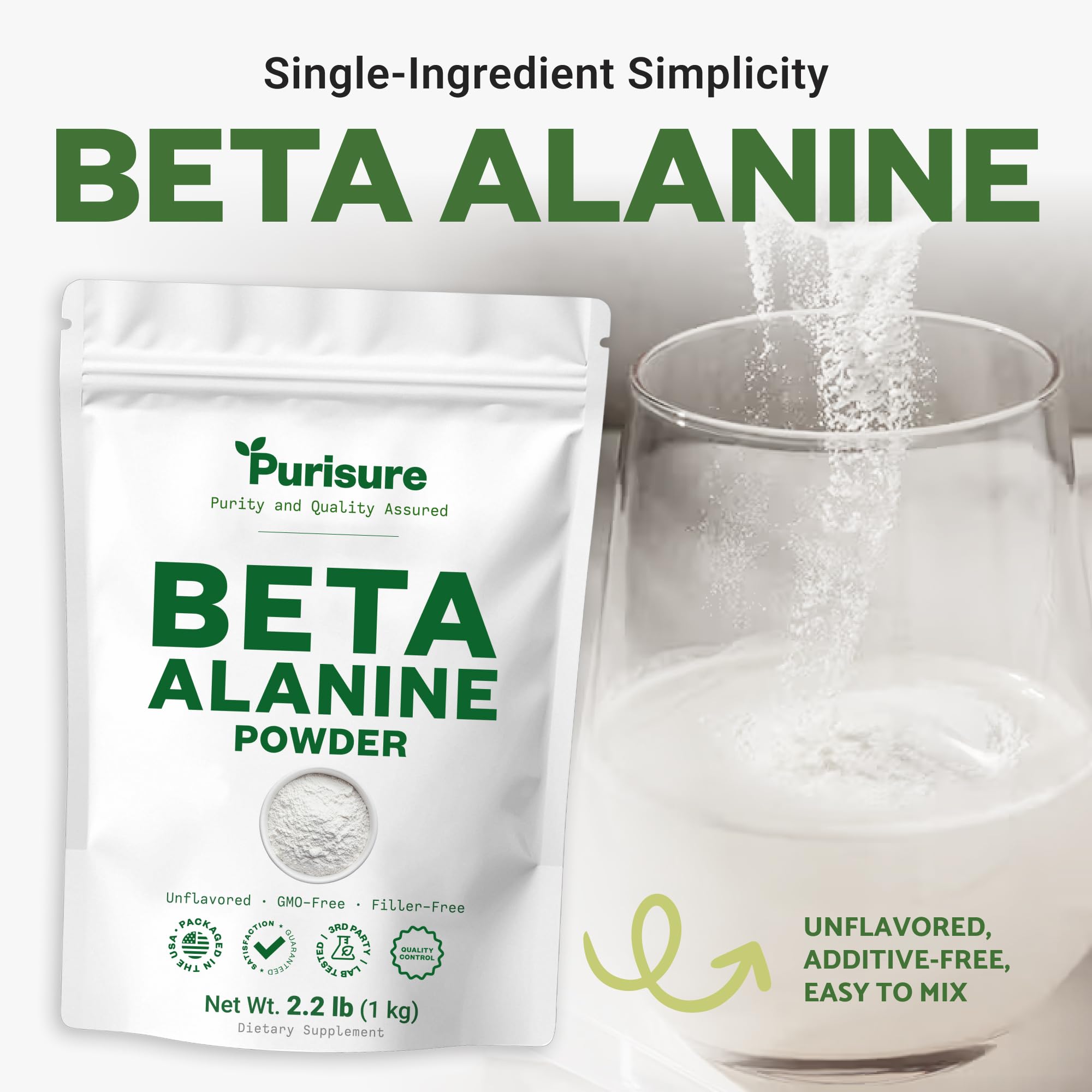 Purisure Beta Alanine Powder 1kg, Pure Beta Alanine Pre-Workout Supplement for Sustained Energy, Beta Alanine Pre Workout Powder for Men and Women, Alanine Supplement for Endurance, 1,336 Servings — Amazon image 5