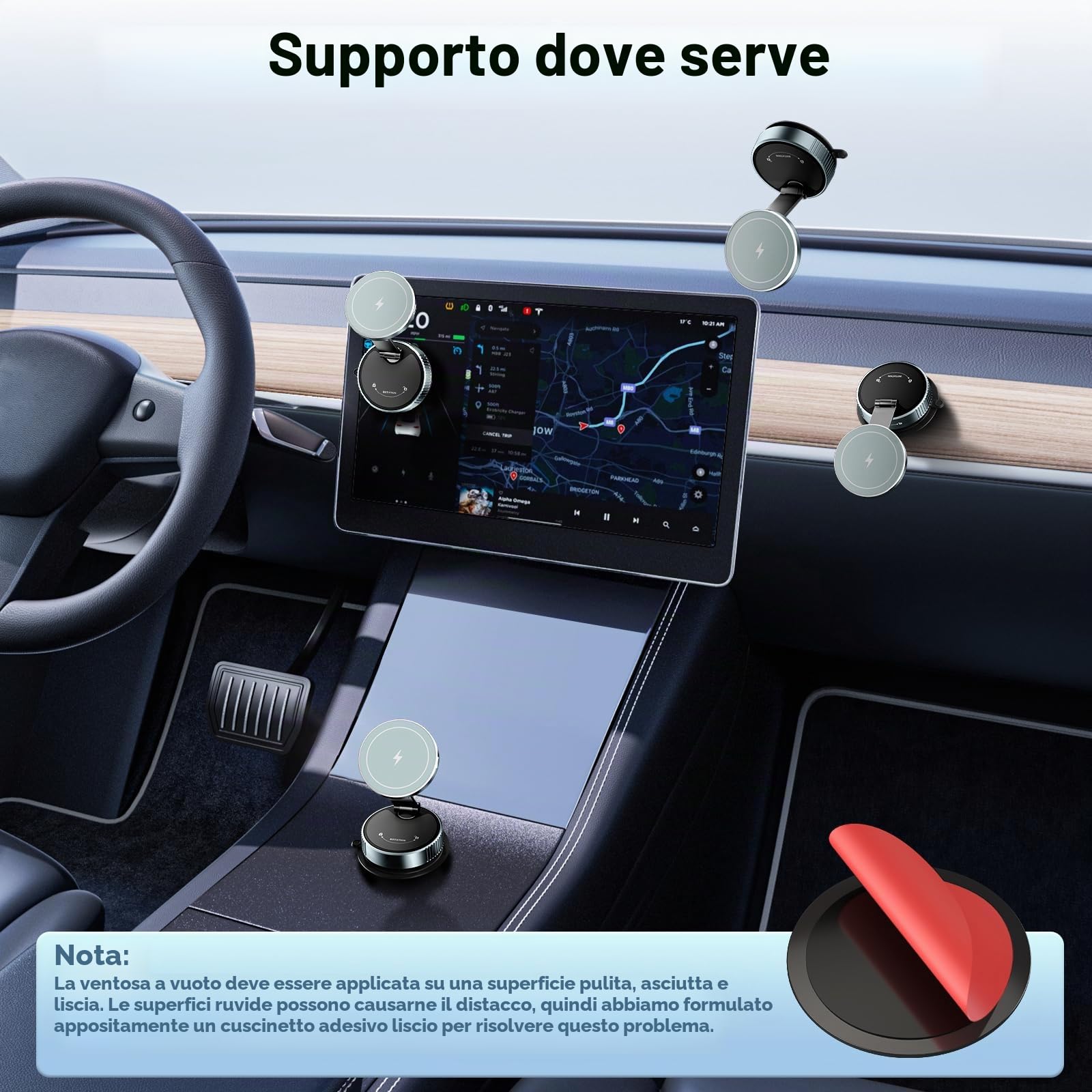 CloudValley per MagSafe Supporto Caricatore per Auto, Ricarica Wireless Rapida 15W e Ventosa a Vuoto Rotante 360°, Supporto Magnetico con Luce RGB per iPhone 17-12/Cruscotto/Parabrezza/schermo
