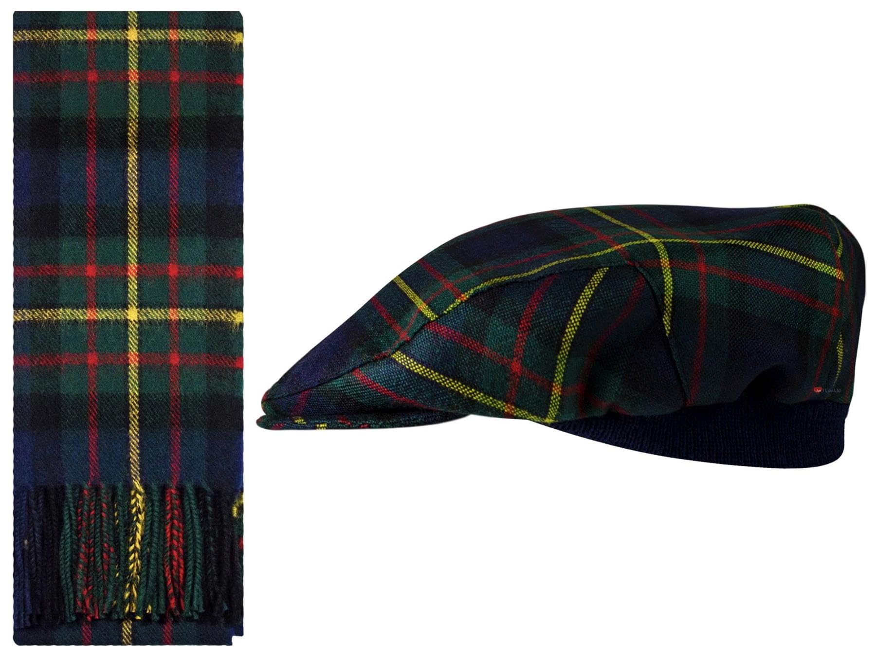 Lambswool Flat Cap and Scarf Matching Gift Set MacLaren Modern Tartan Plaid One Size Elasticated Band News Boy Caps Beret Paperboy Hats for Men Womens Scarves Comfort Fit Scottish Gifts