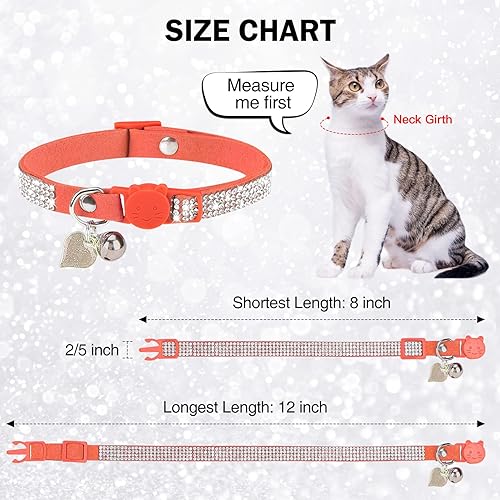 Miniatura 10 de DILLYBUD Collar de gato con diamantes de imitación con campana, collar de diamante para gato con hebilla de seguridad, liberación rápida para niñas
