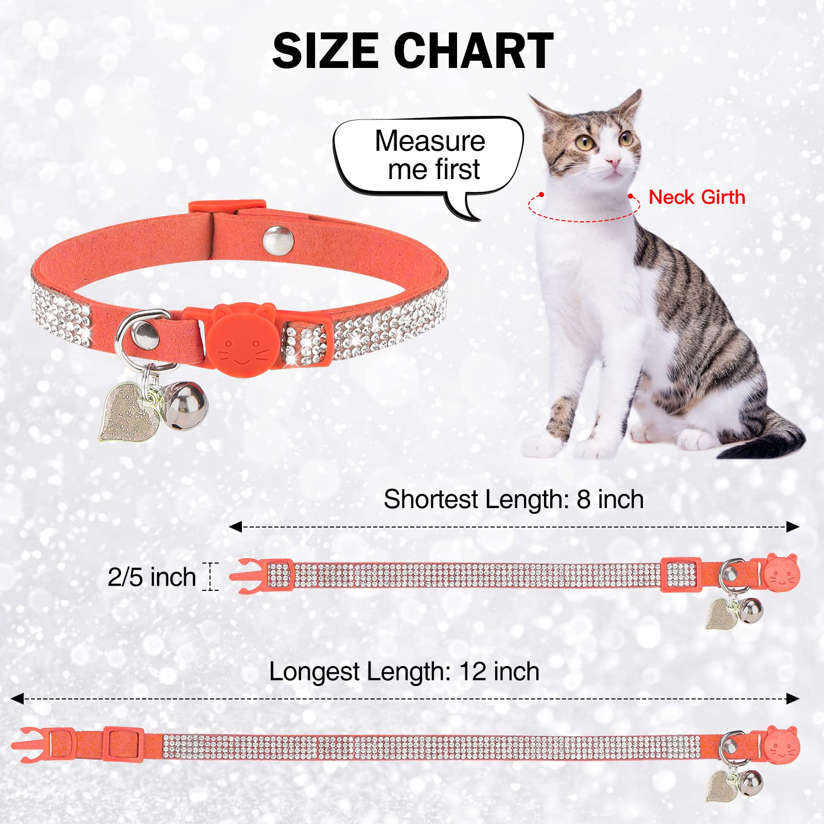 Strass-Katzenhalsband mit Glöckchen, Diamant-Katzenhalsband mit Sicherheitsschnalle, Schnellverschluss, für Mädchen, Jungen, kleine Kätzchen, Haustiere, Welpen, niedlich, weich, weiblich,