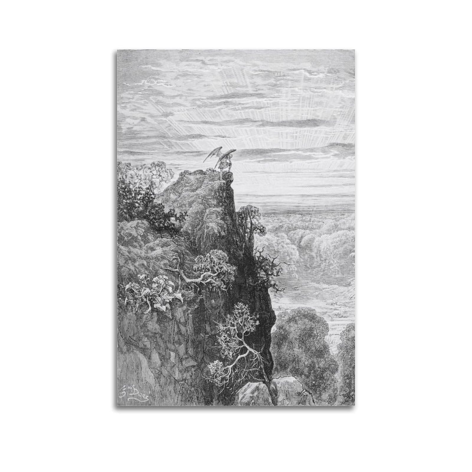 YMXSDIMDS Satan Overlooking Paradise by Gustave Dore Painting Poster Canvas Wall Art Picture Prints Hanging Photo Idea Decor 24x36inch(60x90cm)