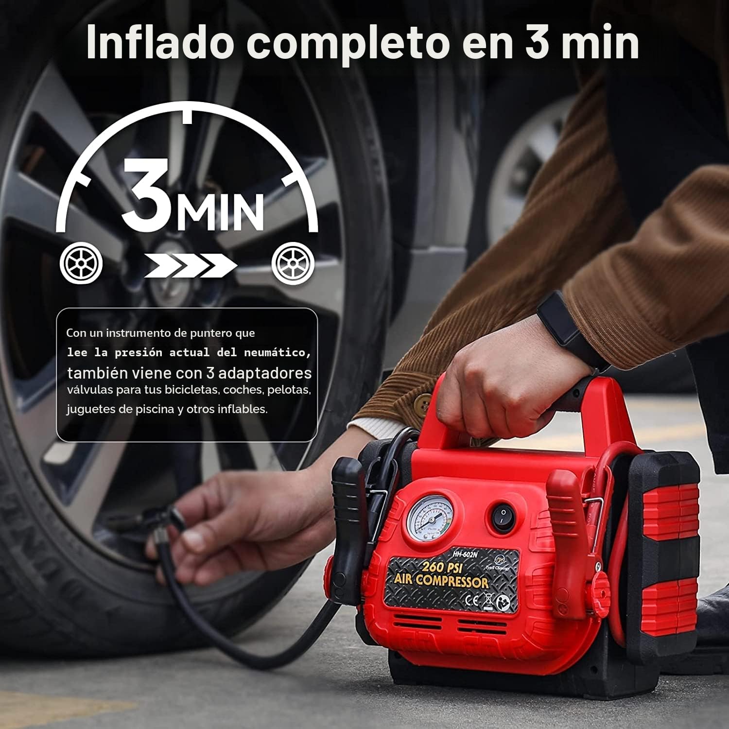 Arrancador de batería portátil con inflador de neumáticos, Paquete de Refuerzo de batería automático de Pico 900, Caja de Salto supersegura de 12 V, Banco de energía portátil con Puerto USB