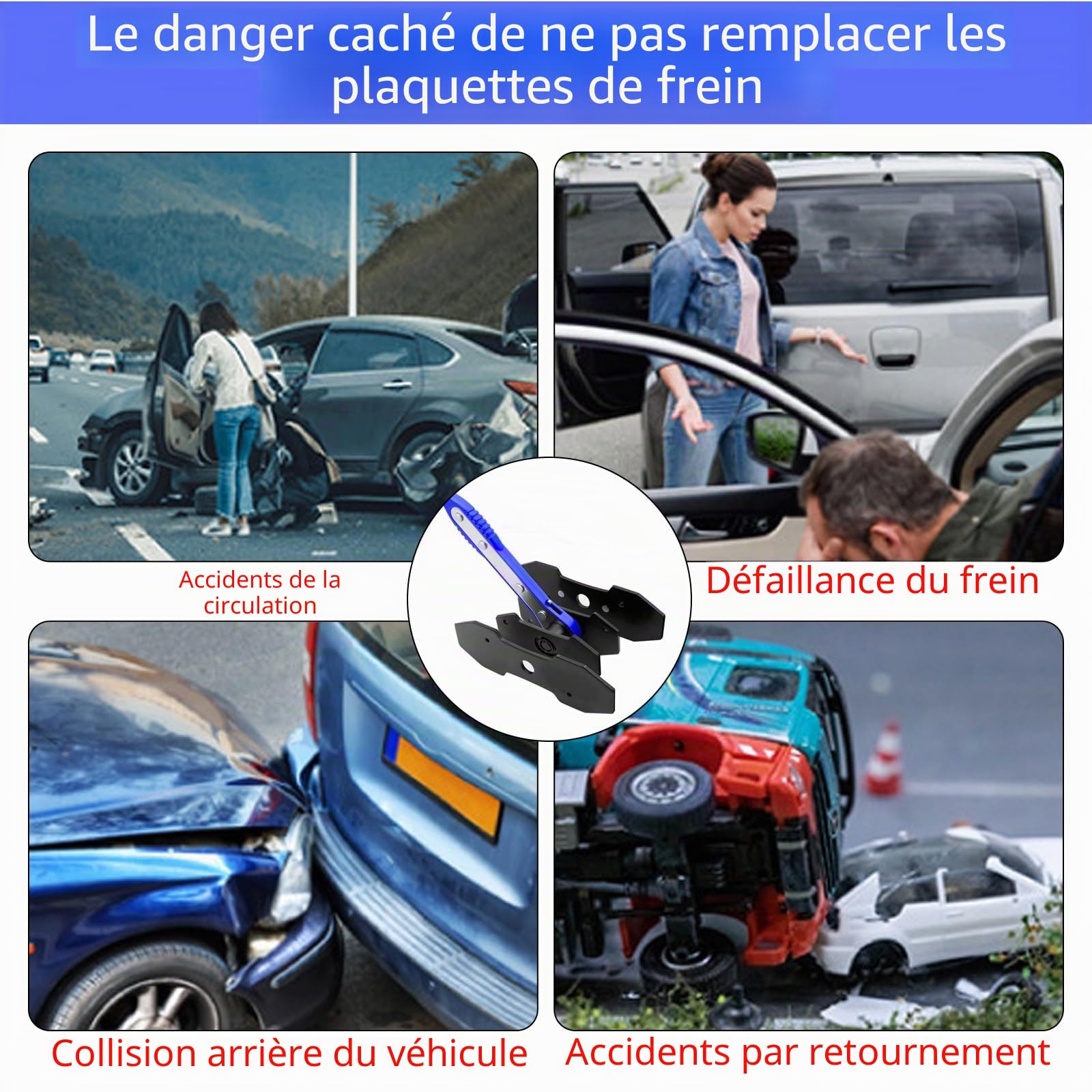 Repousseur de frein Repousseur de piston de frein Outil de repositionnement de frein Outil de pince à frein Outil de repositionnement de piston de frein 4 crochets de remplacement de plaquette