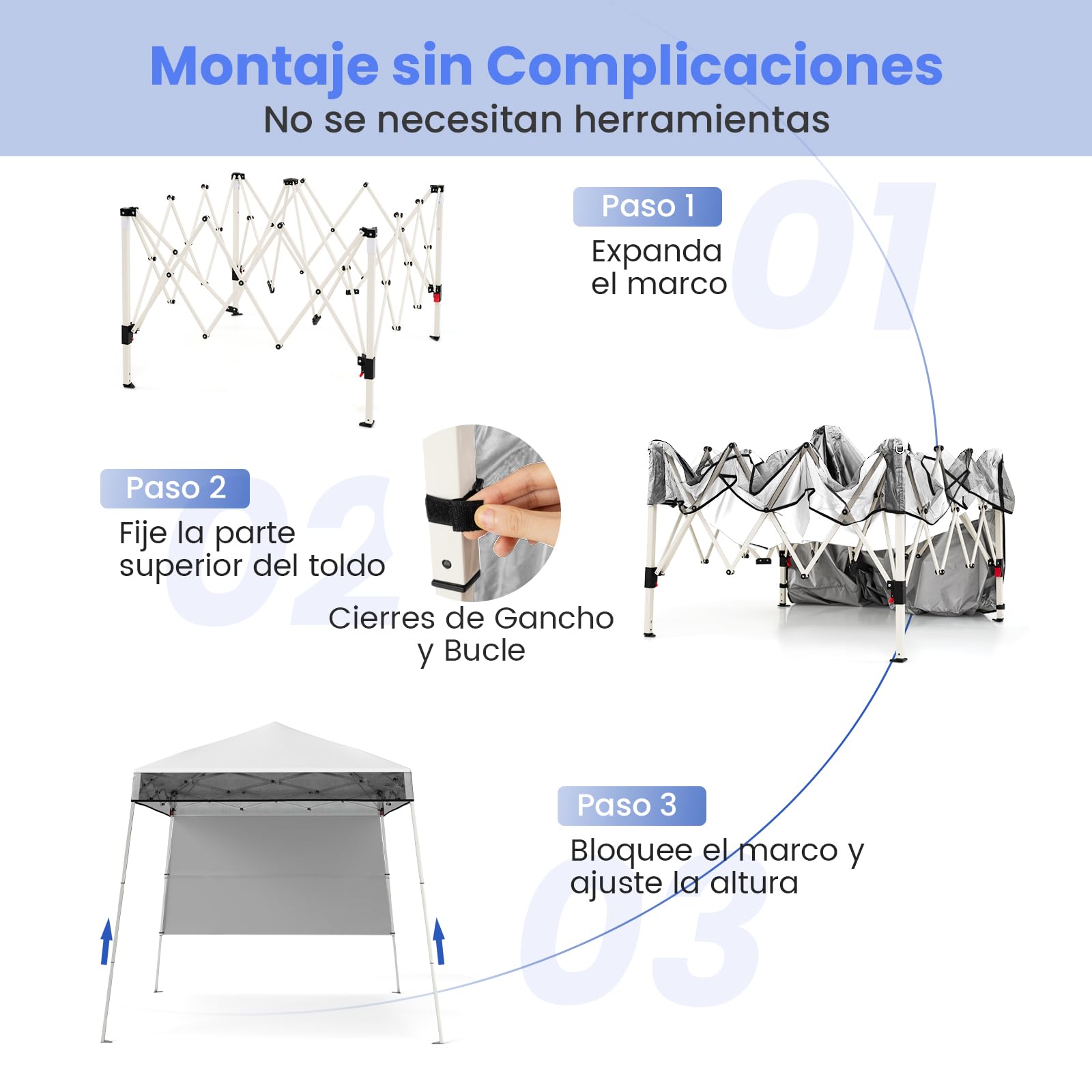 COSTWAY Carpa Plegable 1,8x1,8 m, Pop up, Cenador para Jardin con 1 Pared Lateral, Altura Ajustable, Bolsa de Transporte, Pergola Pabellón de Jardin Camping Picnic (Blanco)