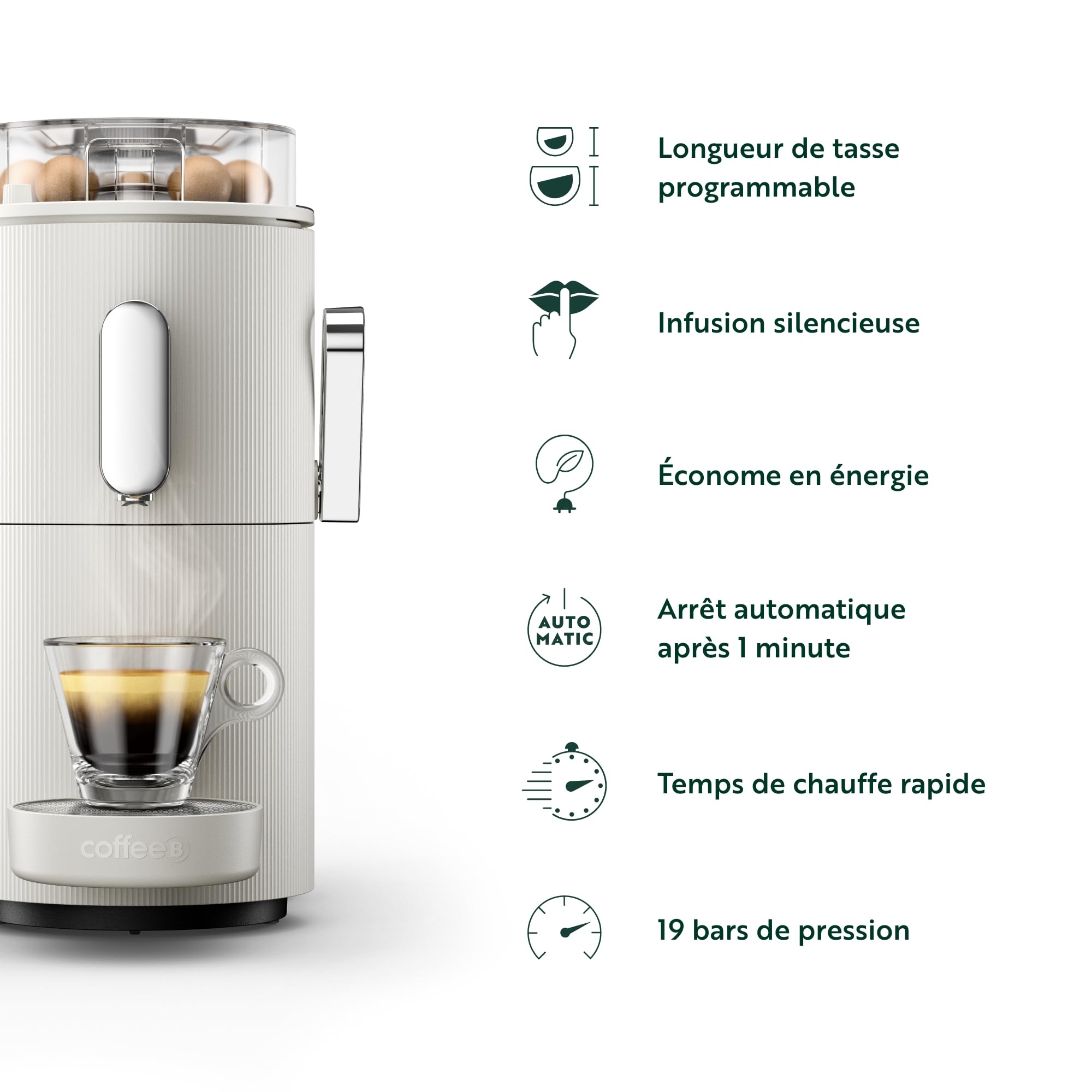 CoffeeB Globe Blanche – machine à café pour boules de café, 1,3 L