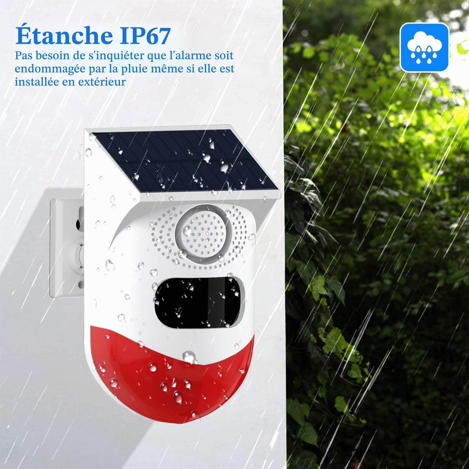 Yasorn Alarme Solaire WiFi Détecteur de Mouvement Infrarouge, Sirène 120dB IP67 Étanche, Télécommande RF, Alerte Push Tuya Smart Life, 4 Modes de Fonctionnement, Extérieur Jardin Maison, Lot de 2