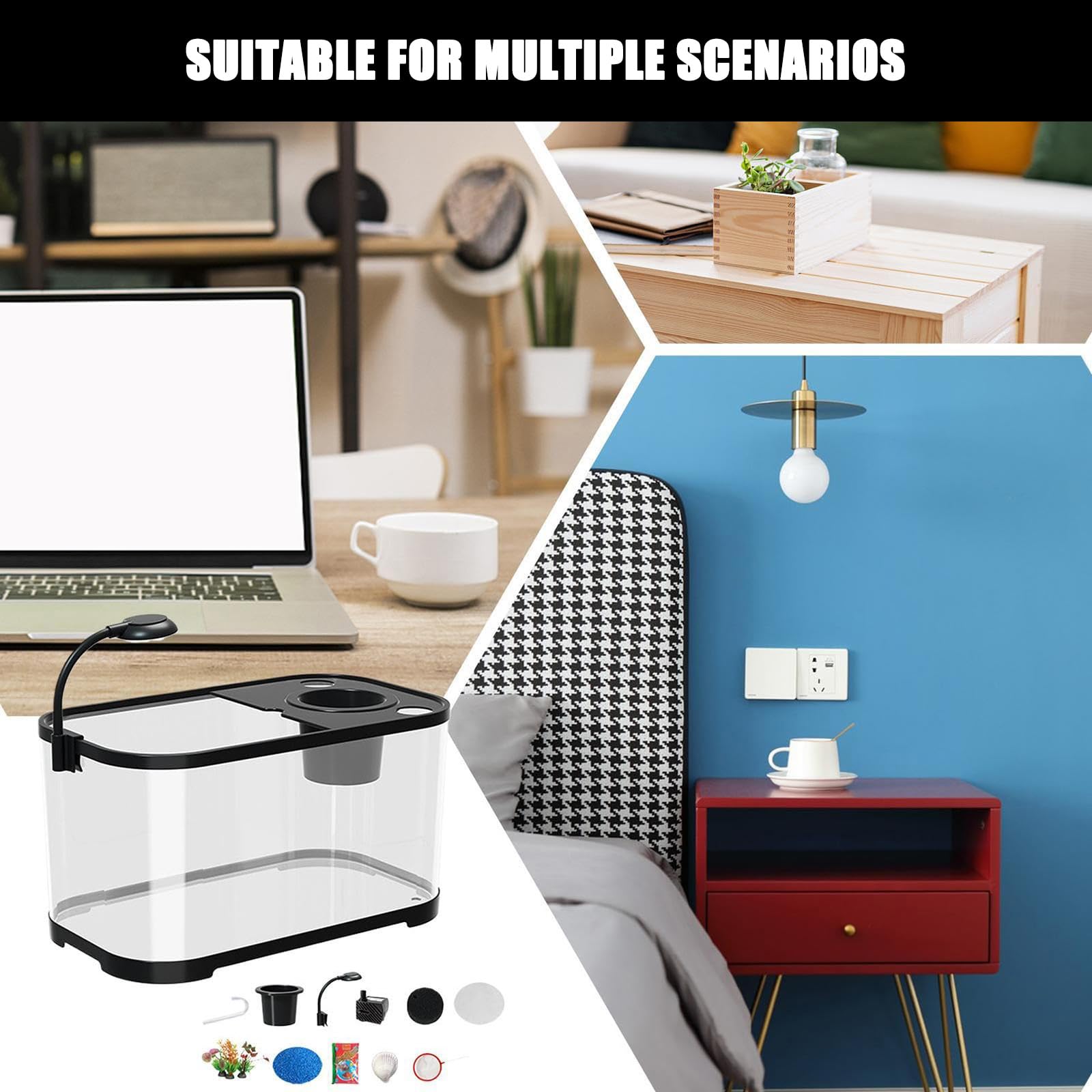 Kit per acquario con filtro e luce LED, ideale per pesci, tartarughe, rane in casa, ufficio, soggiorno