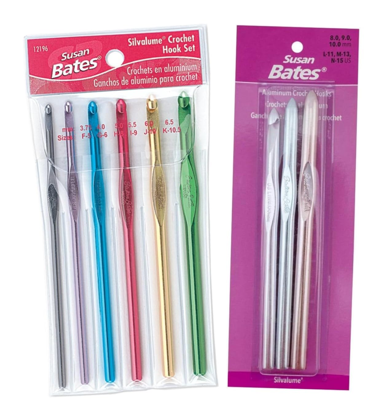 Susan Bates Silvalume Crochet Hook Sets in Pouch Sizes F, G, H, I, J, K, L, M, N