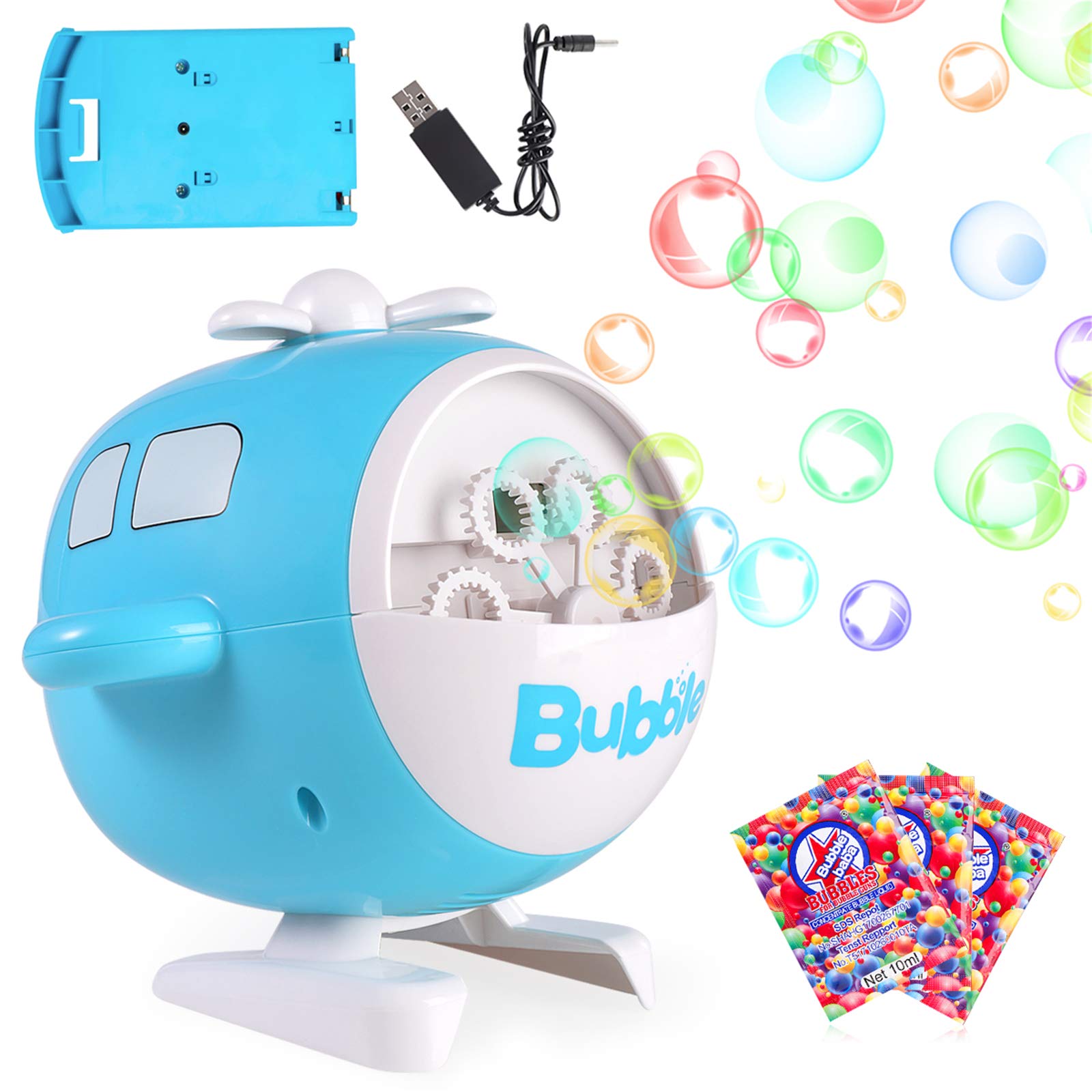 Automatic Bubble Maker Machine, Bubble Machine USB Rechargeable Helicopter Electric Bubble Blower, 3000 Bubbles Per Minute, Bubble Maker Toys Gift for Kids Toddles Outdoor Indoor (Blue)