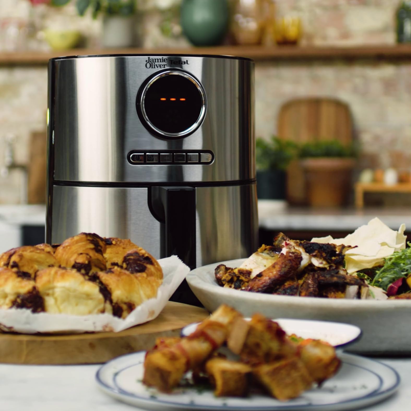 Jamie Oliver by Tefal EY11JD10 Freidora de aire caliente, 1630 W, capacidad XL (4,2 L), ajuste de temperatura de 80 °C a 200 °C, pantalla táctil, 8 programas automáticos, acero inoxidable