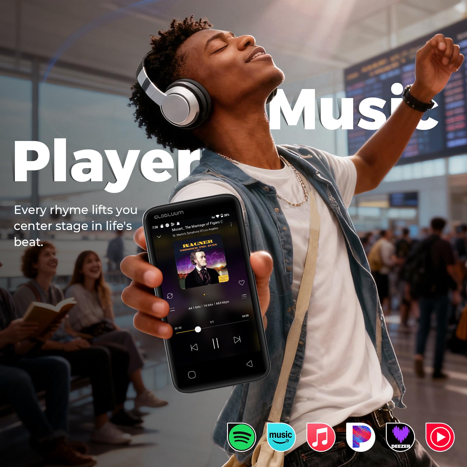 Reproductor MP3 de 96 GB con Bluetooth 5.0 y WiFi, reproductor de música con Spotify, Audible, Amazon Music, Pandora, Libby, Spotify Kids, pantalla táctil de 4 pulgadas, reproductor de MP4 Android con
