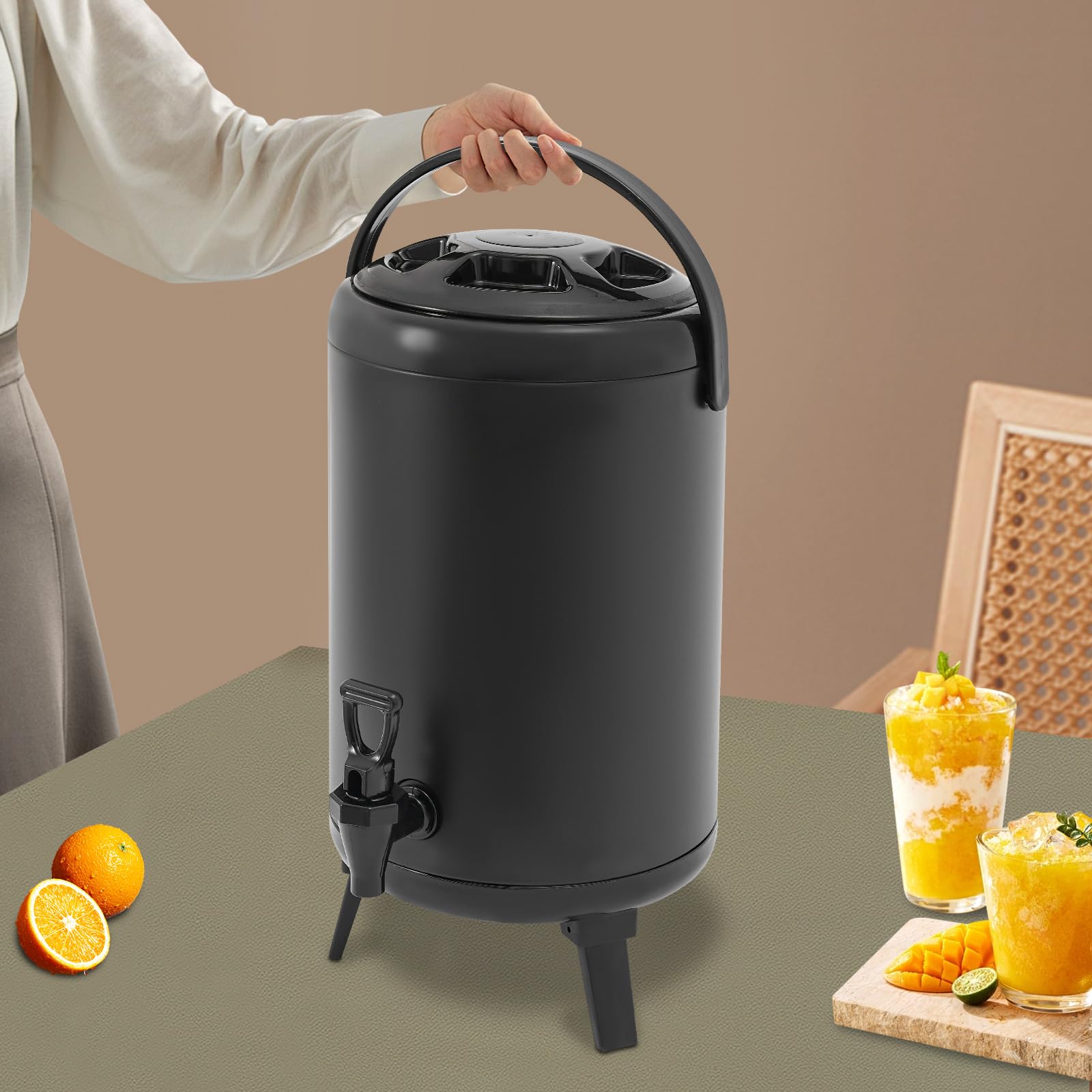 Distributeur de boisson isolé, récipient isotherme de 10 l, distributeur de boissons froides 4-8 h, distributeur de boissons en acier inoxydable 110 ℃ avec robinet à ressort, carafe à café
