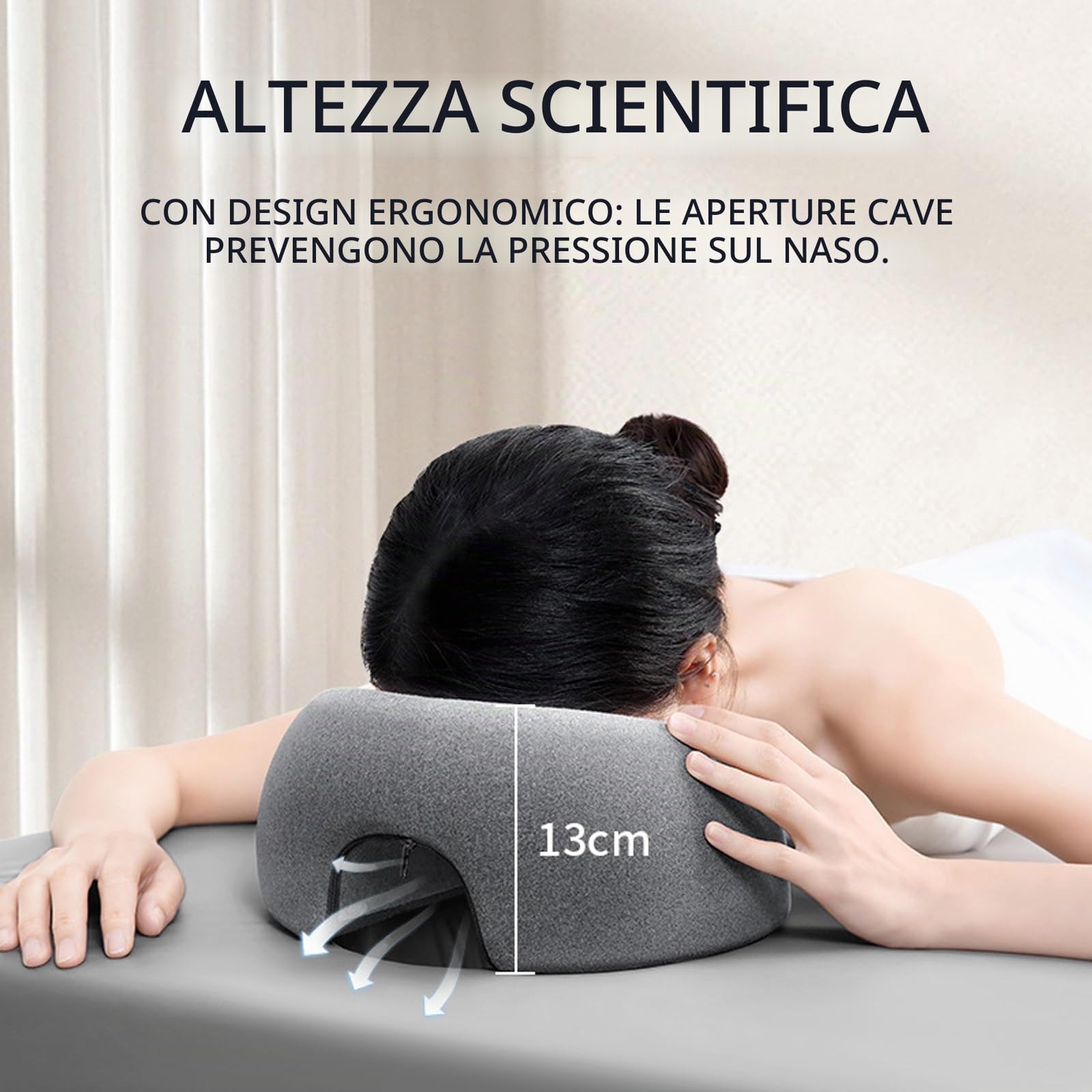 Cuscino per Massaggio Viso a Faccia in Giù in Memory Foam - Poggiatesta Ergonomico a Forma di U con Foro per Respirazione - Ideale per Lettini da Massaggio, Saloni Spa e Uso Domestico