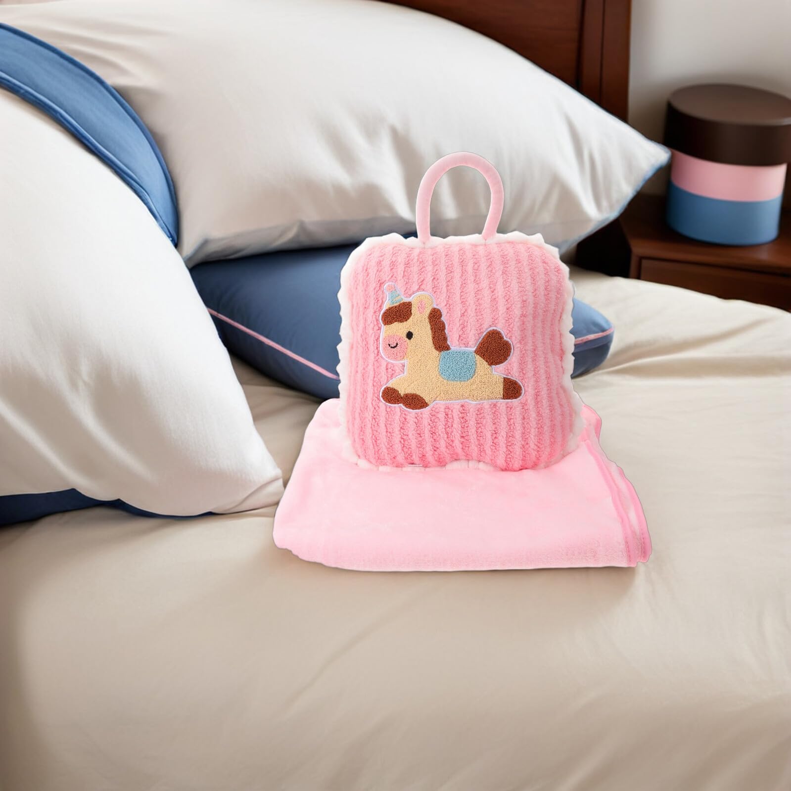 TOYANDONA Coperta Cuscino Cavallo 2 in 1 Rosa, Peluche Pp Cotone