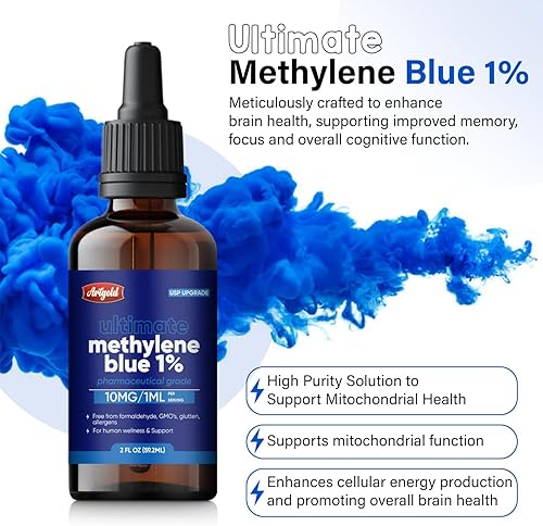 Miniatura 7 de Arigold Solución USP de grado 1% azul de metileno  Botella cuentagotas de 2 onzas líquidas  Grado farmacéutico  Fórmula equilibrada con electrolitos