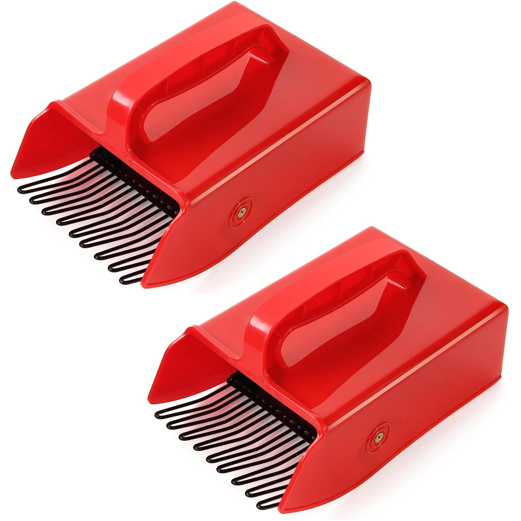 VicBre 2 Pack Berry Picker with Metal Comb Plastic Blueberry Scoop Rake Red