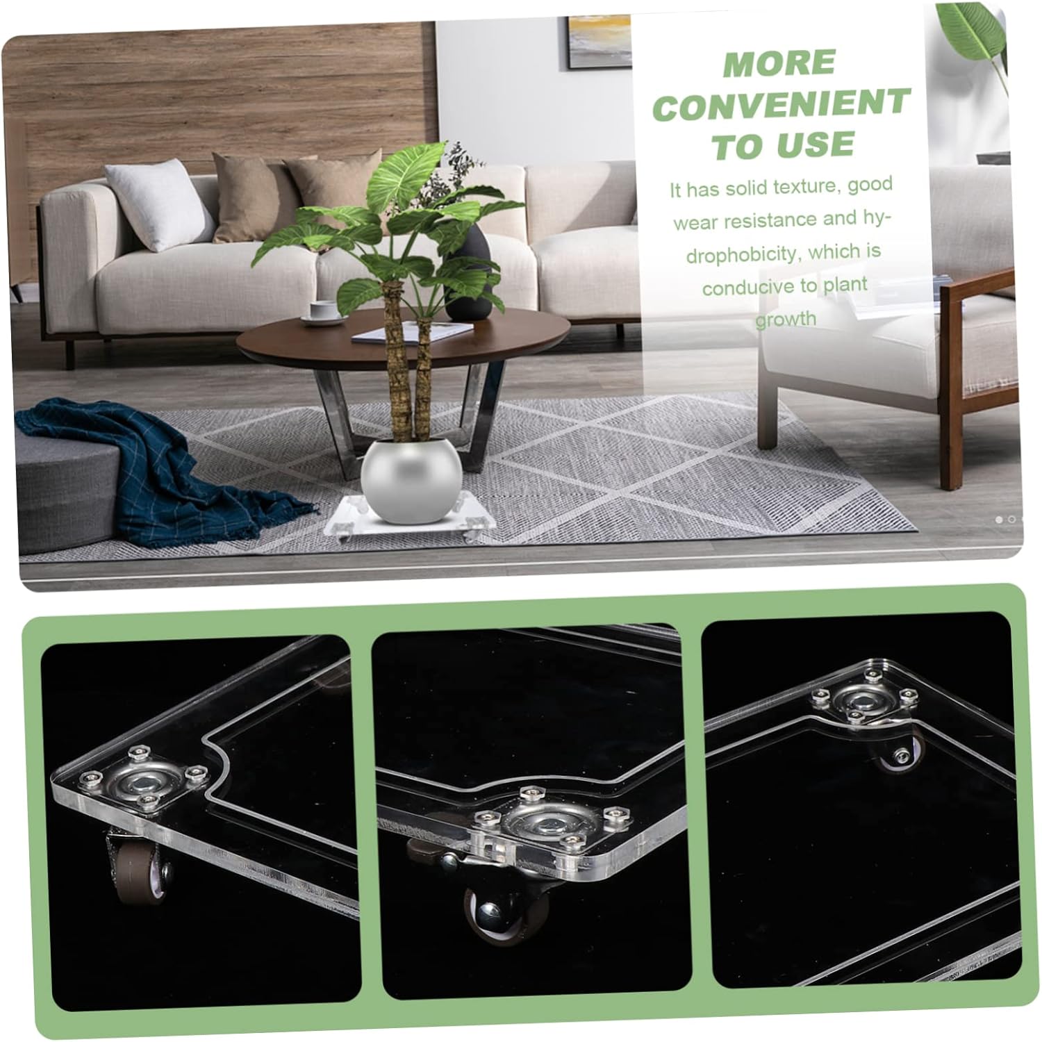 1pc Square Planter Pot Tray Moveable Flowerpot Base Acrylic Holder Wheels