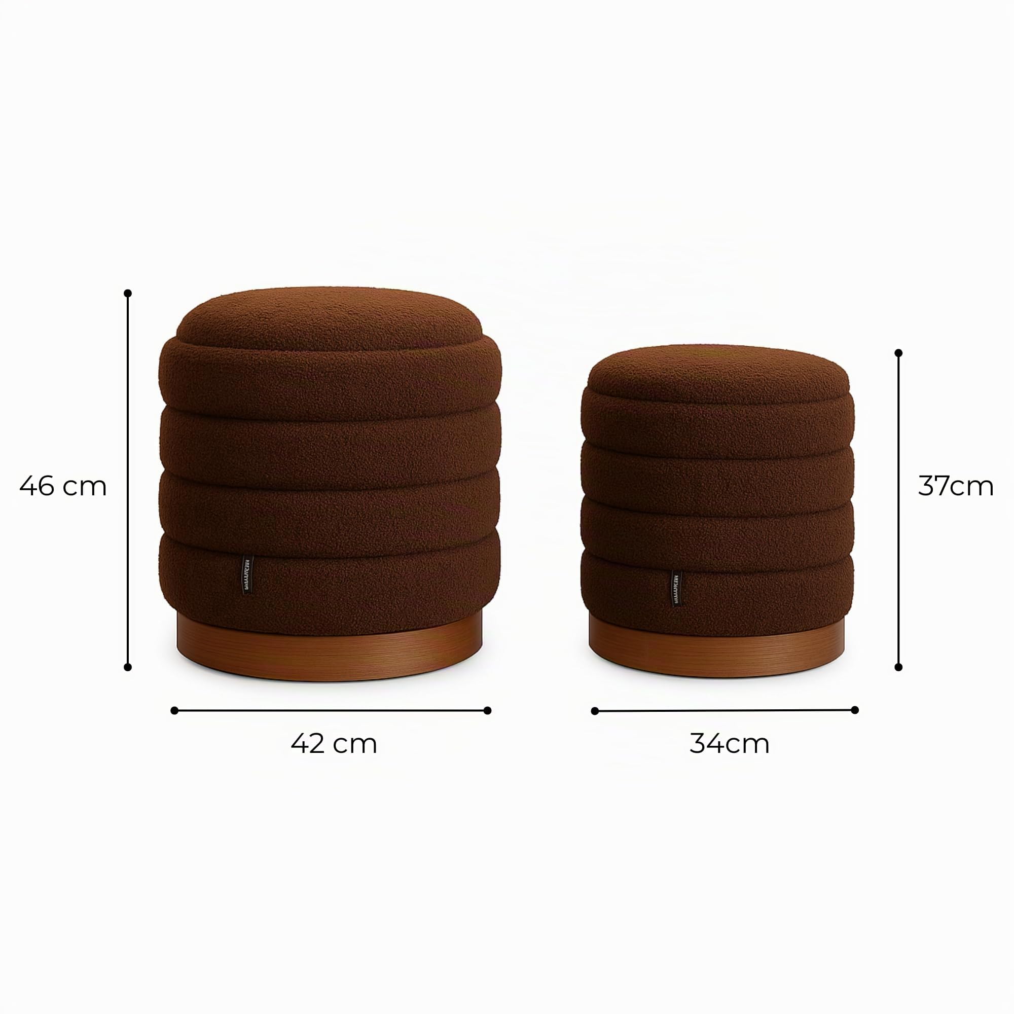 Pack 2 Puff Almacenaje de Salon Borreguito - Taburete Tocador, Reposapies Salon, Puf Cama, Taburete Bajo Almacenaje, Otomana, Puf Asiento con Tapa, 46x42x42 cm + 37x34x34 cm
