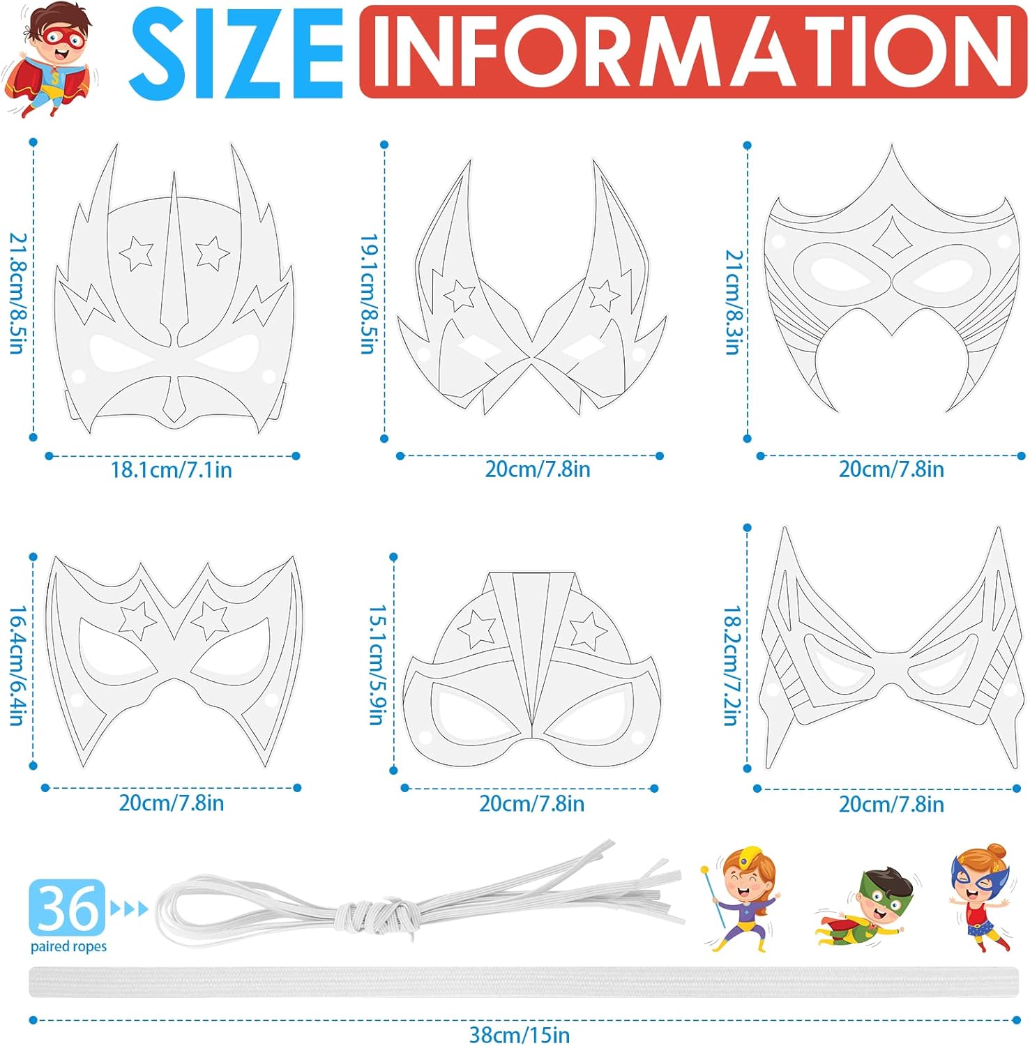 Sosation 36 Pcs Color Your Own Hero Masks DIY Blank Paper Masks with Ropes for Kids Birthday Party Graffiti Craft - Image 2