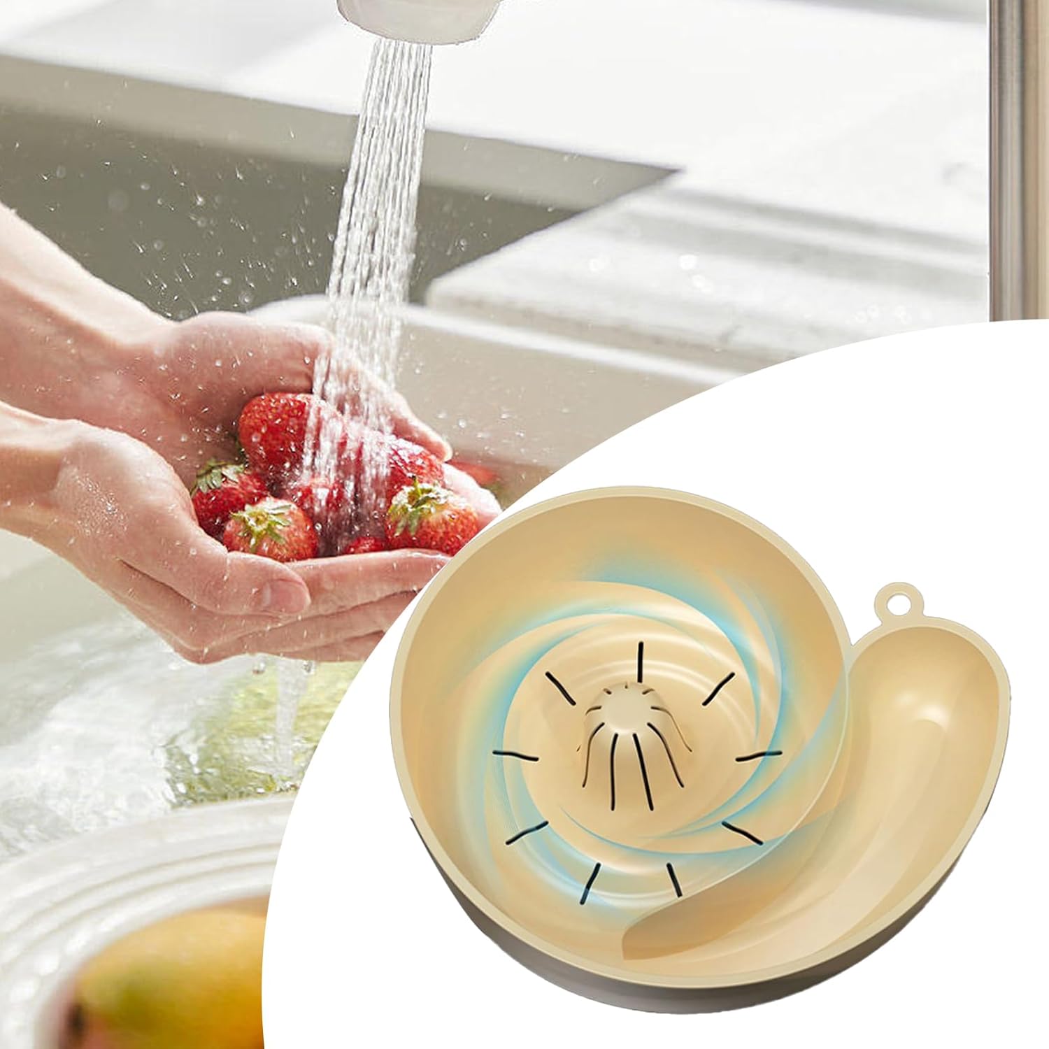 Fruit and Vegetable Wash, Berry Washer Spinner Bowls, Fruit Washing Bowl with Strainer, Multifunctonal, Portable, 23.5cm, for Home Dorm Apartment Picnic Camping - Image 3