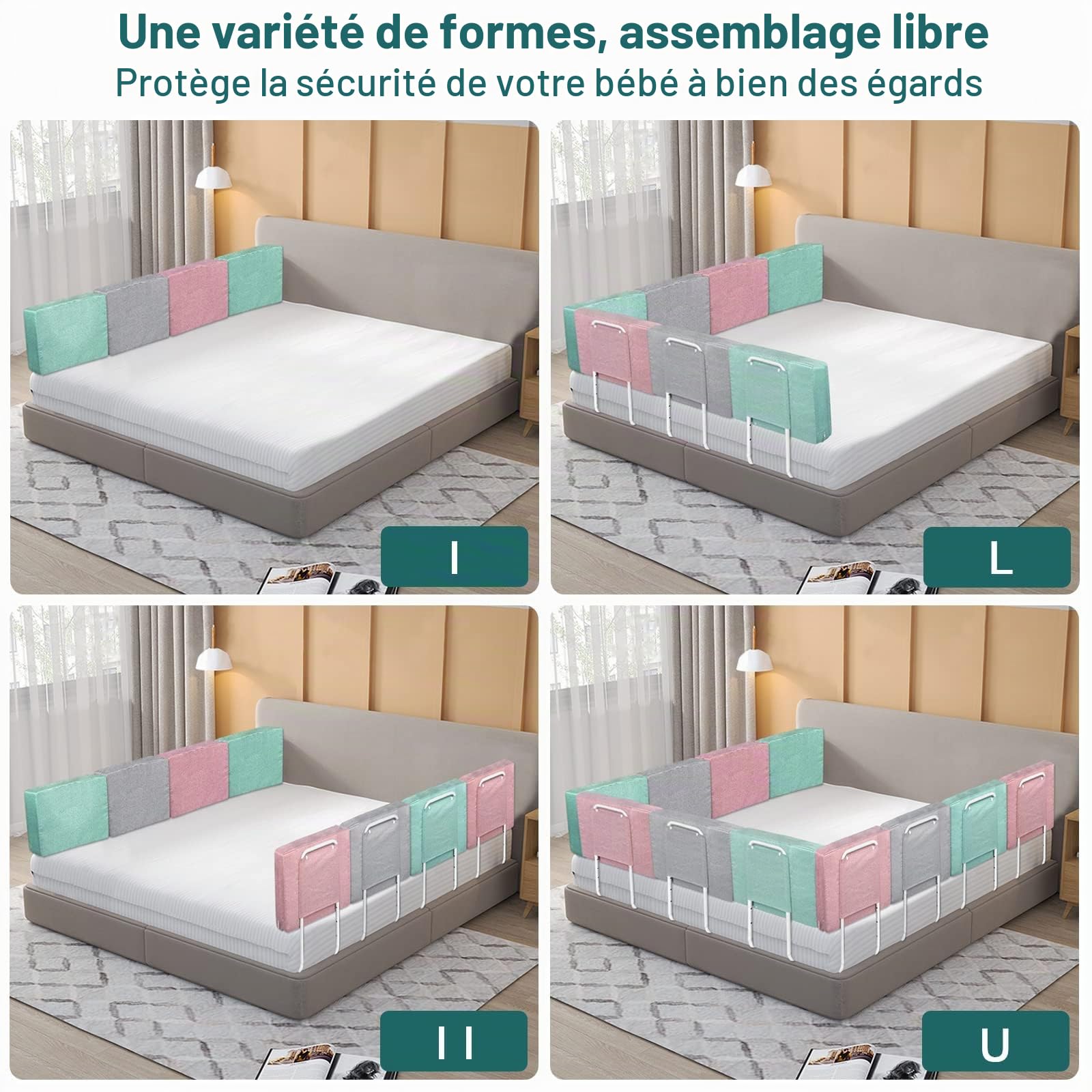 LZQ - Barrière de lit pour enfant - 50 cm - Protection contre les chutes - Réglable en hauteur - Barrière de lit pour lits d’enfants, lits d’adultes et toutes les matelas sur lits en bois massif