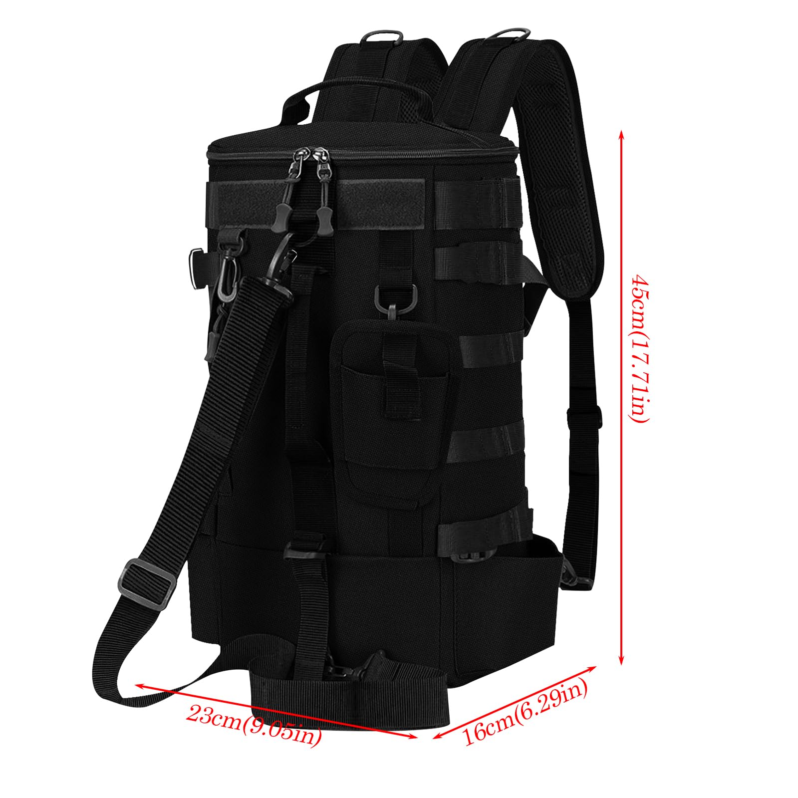 Mochila de pesca grande con soporte para caña, mochila impermeable para aparejos, multifunción para camping y deportes al aire libre, color negro, 45 x 16