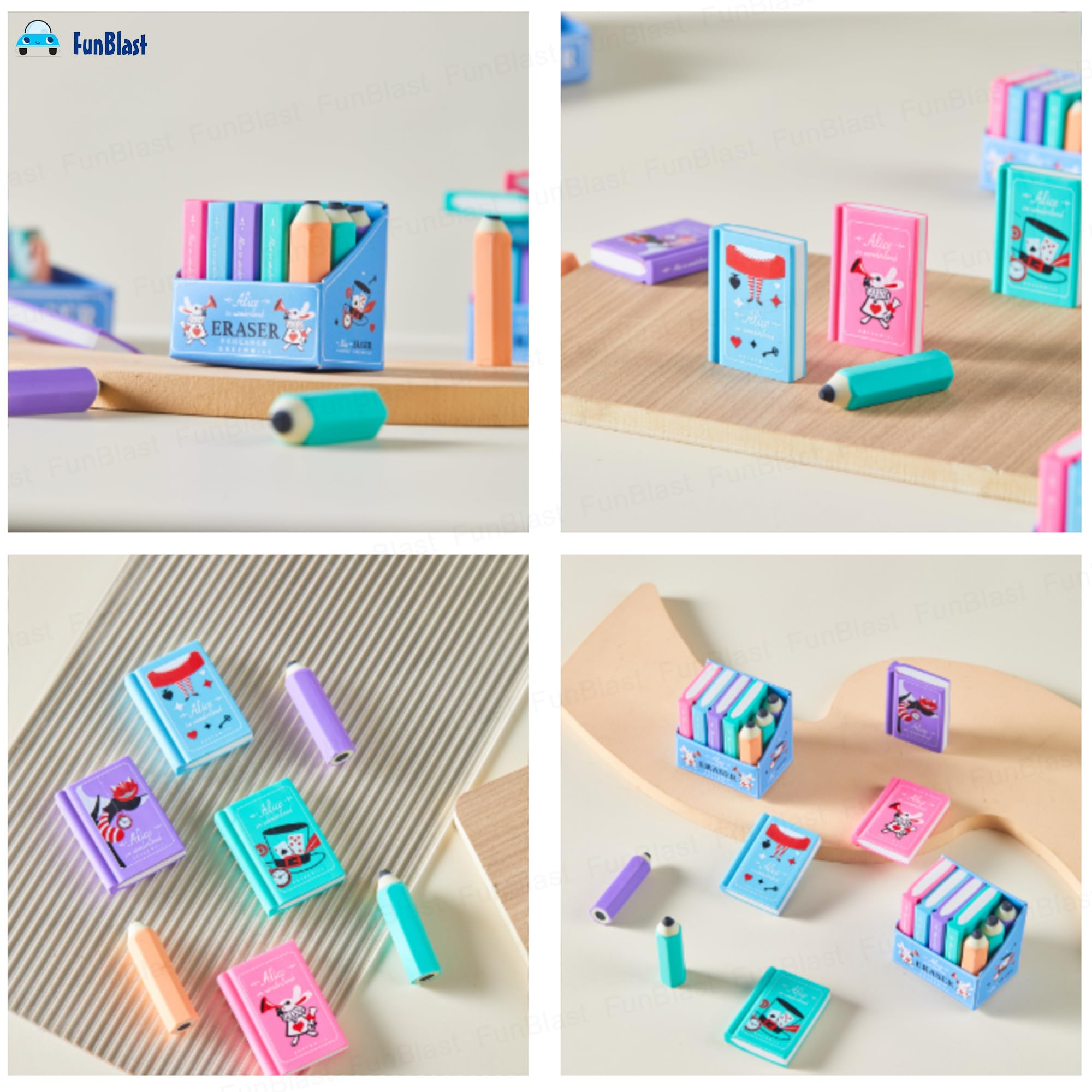 FunBlast Mini Pencil and Book Shape Erasers Set For Kids - Multicolor, Rectangular, Rubber, Kawaii Eraser Set, Eraser, Multi-Color - Image 7 thumbnail