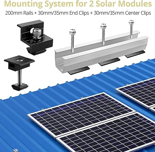 Miniatura 6 de Kit de soporte de panel solar de 6 piezas de 1.181 in1.378 in, riel de montaje de aluminio incluye 4 abrazaderas de extremo, 2 abrazaderas