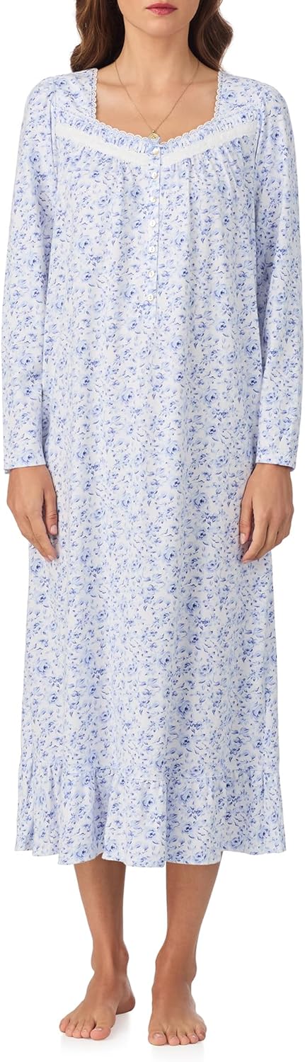 Eileen West womens Cotton Peached Jersey Knit 48" Long Long Sleeve Nightgown