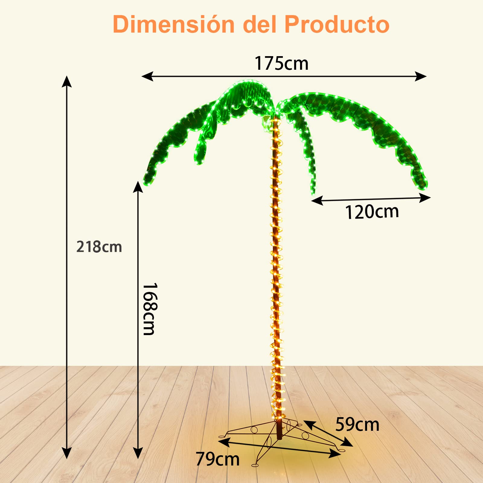 COSTWAY Palmera Tropical LED 136/138 cm, Palmera Artificial con Luces LED y Palos Sólidos, Palmera Iluminada con Base Plegable, Palmera Decorativa para Casa Fiestas y Navidad (175 x 120 x 218 cm)