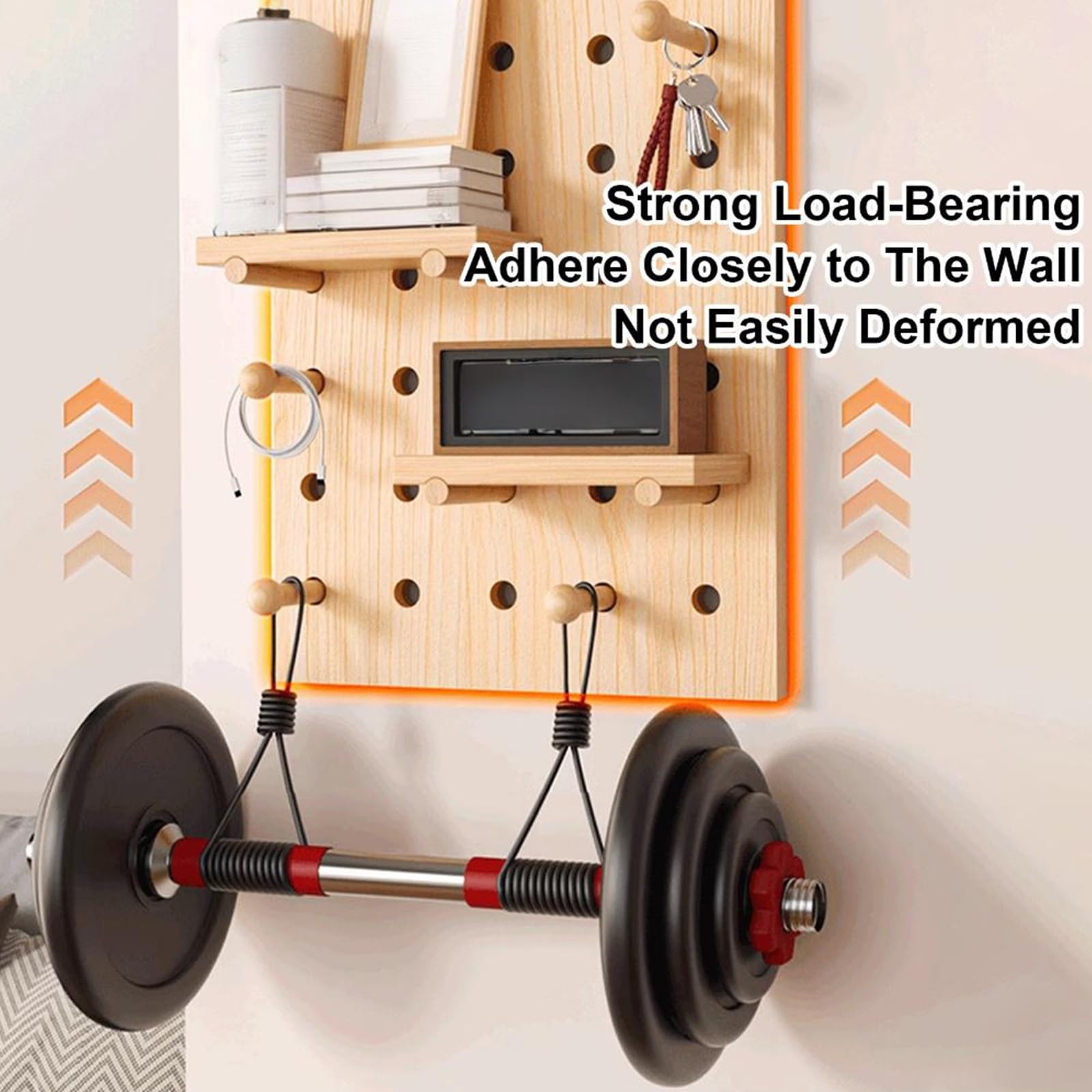 Wand-Organizer aus Holz Stecktafel, Pegboard mit Schwebenden Regalen und Holzstäben, Ausstellungsstand für Eingang, Wohnzimmer, Büro(White)