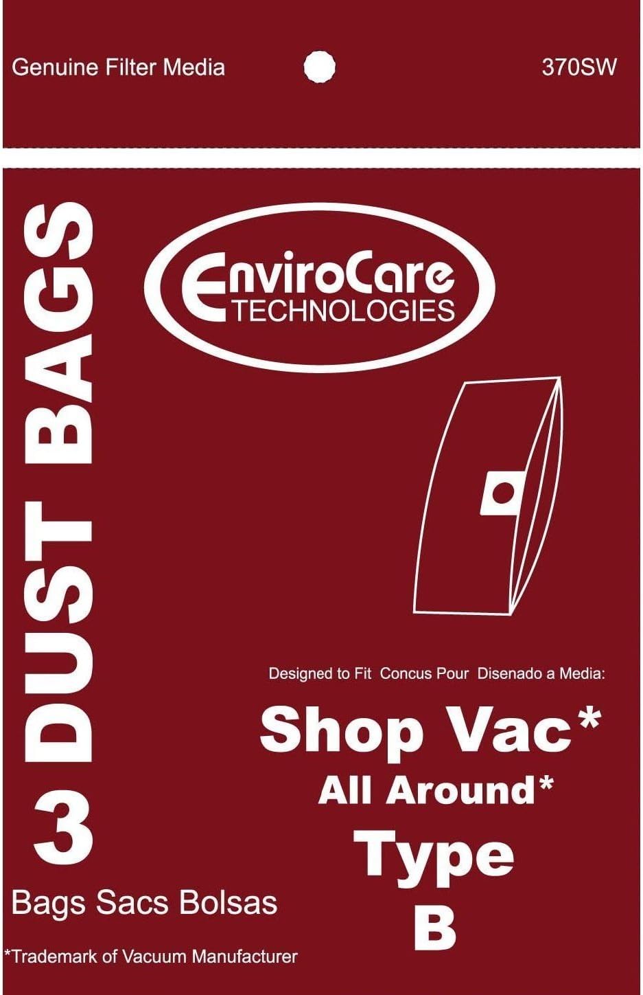 EnviroCare Replacement Vacuum Cleaner Dust Bag Compatible with Shop Vac Type B All Around 3 Pack
