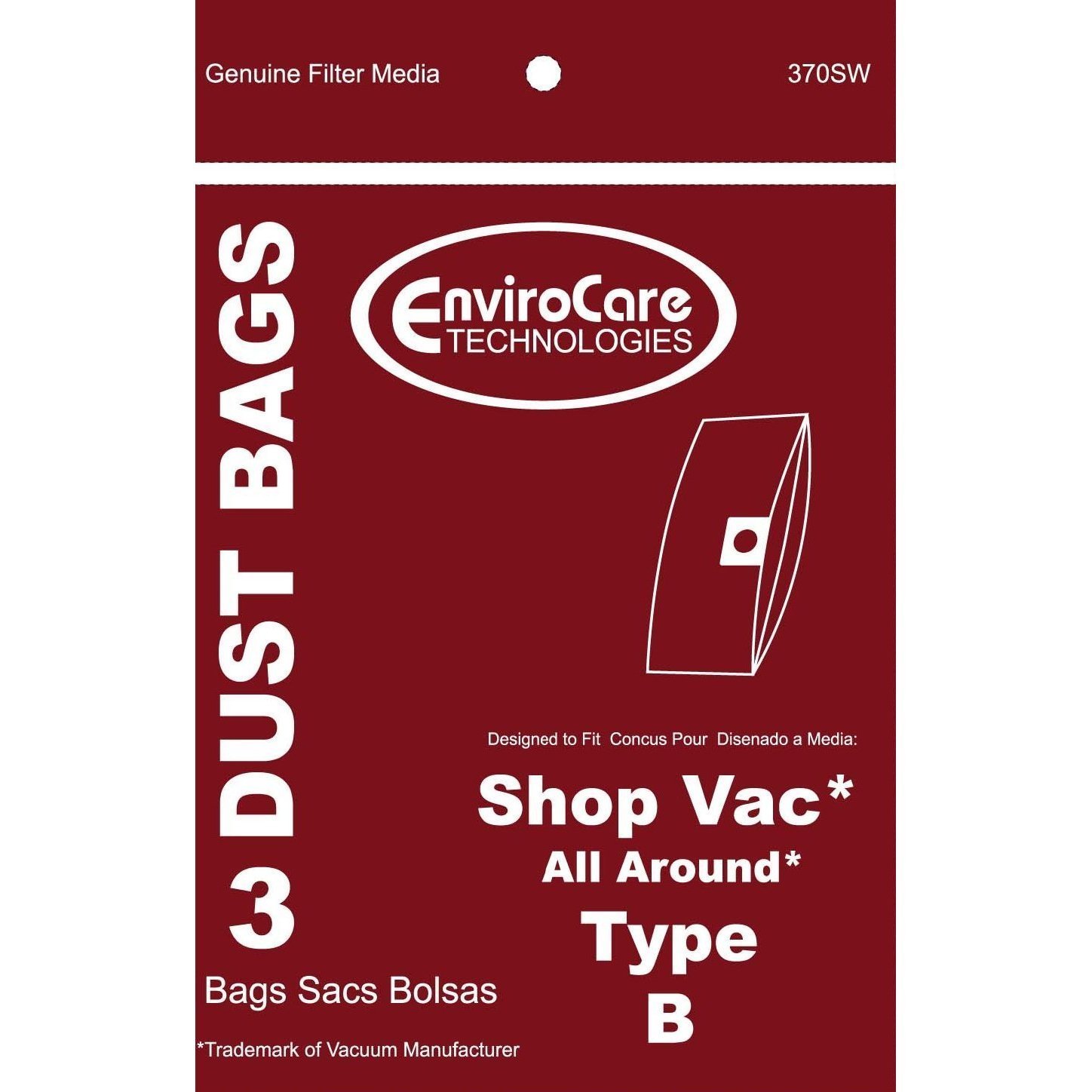 Sacs d'aspirateur Shop Vac tout autour type B par lot de 3 pour un nettoyage efficace