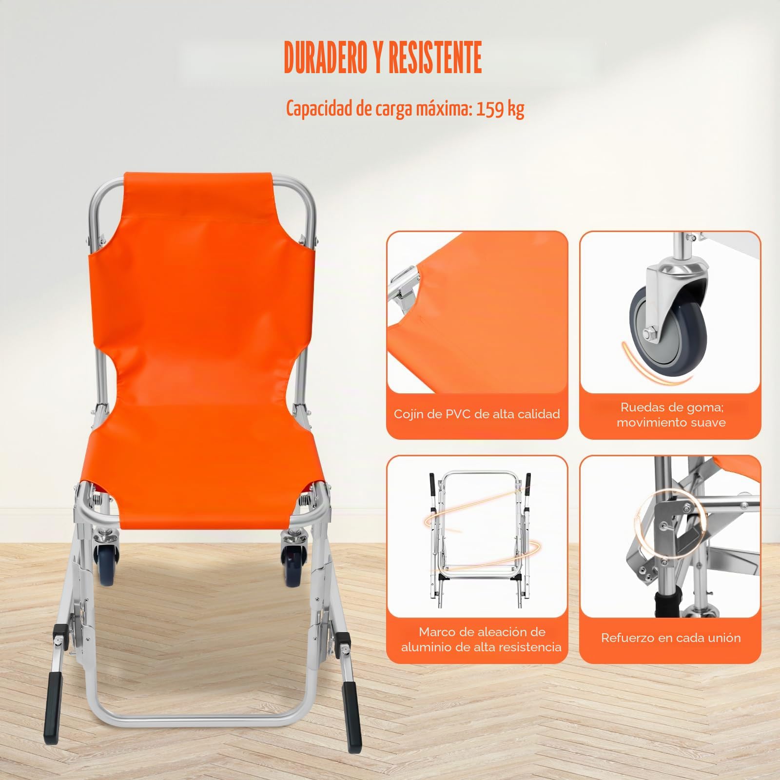 EMS - Silla de escalera plegable para escaleras, con cinturones de seguridad, multifuncional, de emergencia