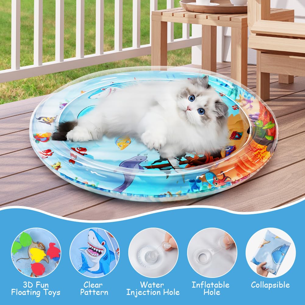 OSDUE Tappetino Gioco con Sensore Dell'acqua,Tappetino Gonfiabile per Pancia Gatti Tappetino Gioco Sensore D'acqua Ispessito Tappetino Raffreddamento Gonfiabile Portatile RegaliNatale