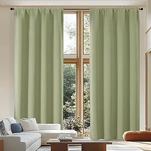 Simplebrand Ava Sage Green Blackout Curtains for Patio 108 Inches Long 2 Panels Set, Solid Thermal Insulated Room Darkening Rod Pocket Window Treatment Curtains Blackout Drapes, W50 x L108 Inch
