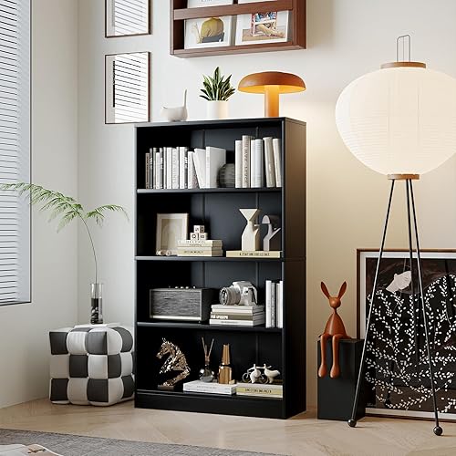 Miniatura 6 de Estantería de 4 niveles, estantes de almacenamiento de madera de 54.5 pulgadas de alto, estantería abierta para oficina en casa, sala de estar y