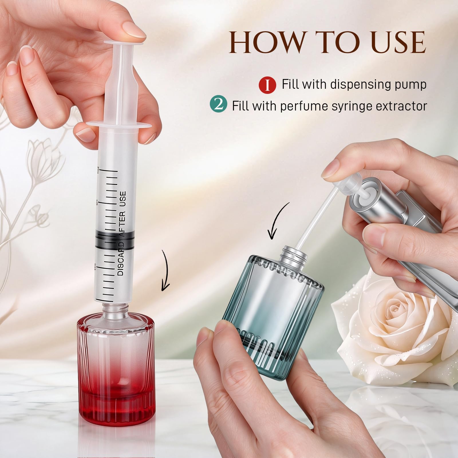 Suclain Confezione da 20 flaconi spray vuoti in vetro da 30 ml, ricaricabili, nebulizzatori a nebbia fine, contenitori da viaggio a coste sfumati, con 6 strumenti di ricarica, per colonia, fragranze