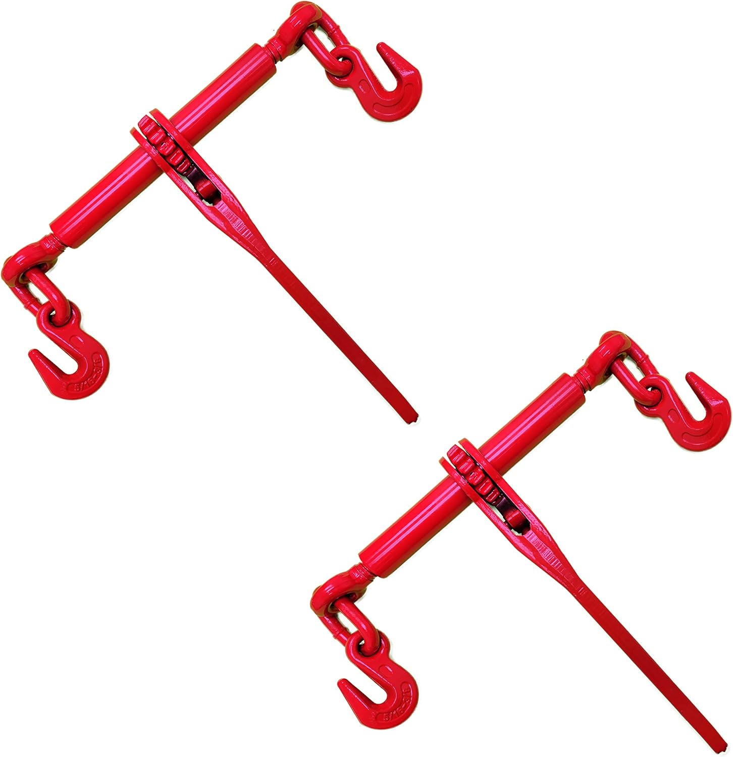 (2 Pack) 5/16 Inch X 3/8 Inch Heavy Duty Ratchet Load Binder with Grab Hooks, Safe Working Load 5400 Pounds, Secure Heavy Loads to Truck Or Flatbed Tr