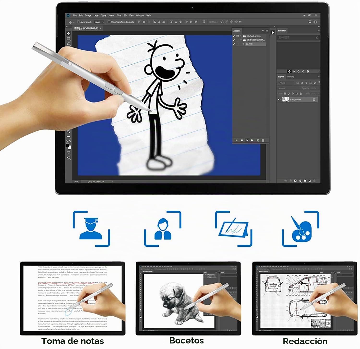 Stylo Activo MPP 1.51 para HP Omnibook Envy X360 Pavilion X360 Specter X360 Specter X2 Envy X2 – 1024 Niveles de Sensibilidad a la Presión, Rechazo de Palma, Autonomía de Batería 2500H