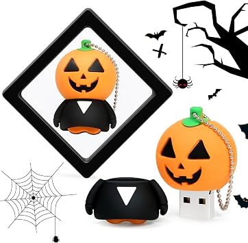 Halloween USB Flash Drive 32GB - Pumpkin Shape Spooky USB 2.0 Memory Stick with 40MB/s Speed, FAT32 Format for as a Gift for a Friend Orange-Black