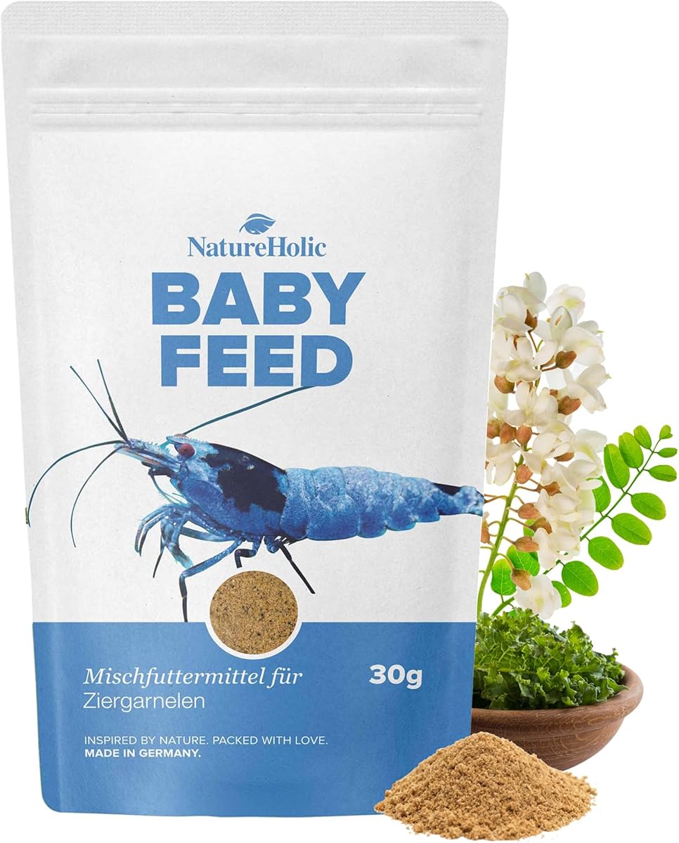 NatureHolic - Babyfeed Aufzuchtgarnelenfutter - Aufzucht Futter für Babygarnelen I Made in Germany I für gesundes Wachstum I Frei von Fischmehl und minderwertigen Tiermehlen