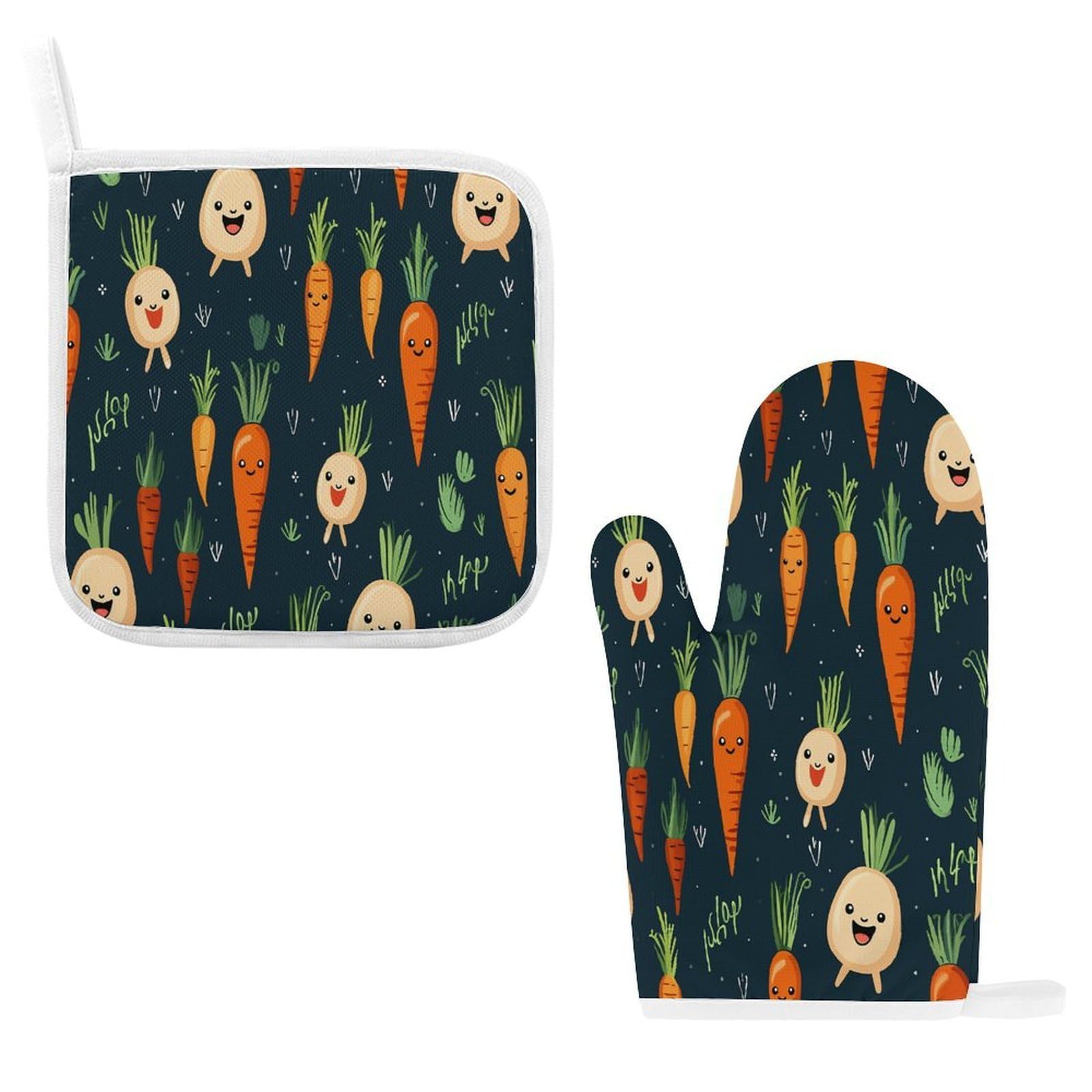 Btcowzrv Style Happy Carrot Oven Mitts And Pot Holders 2Pcs Set