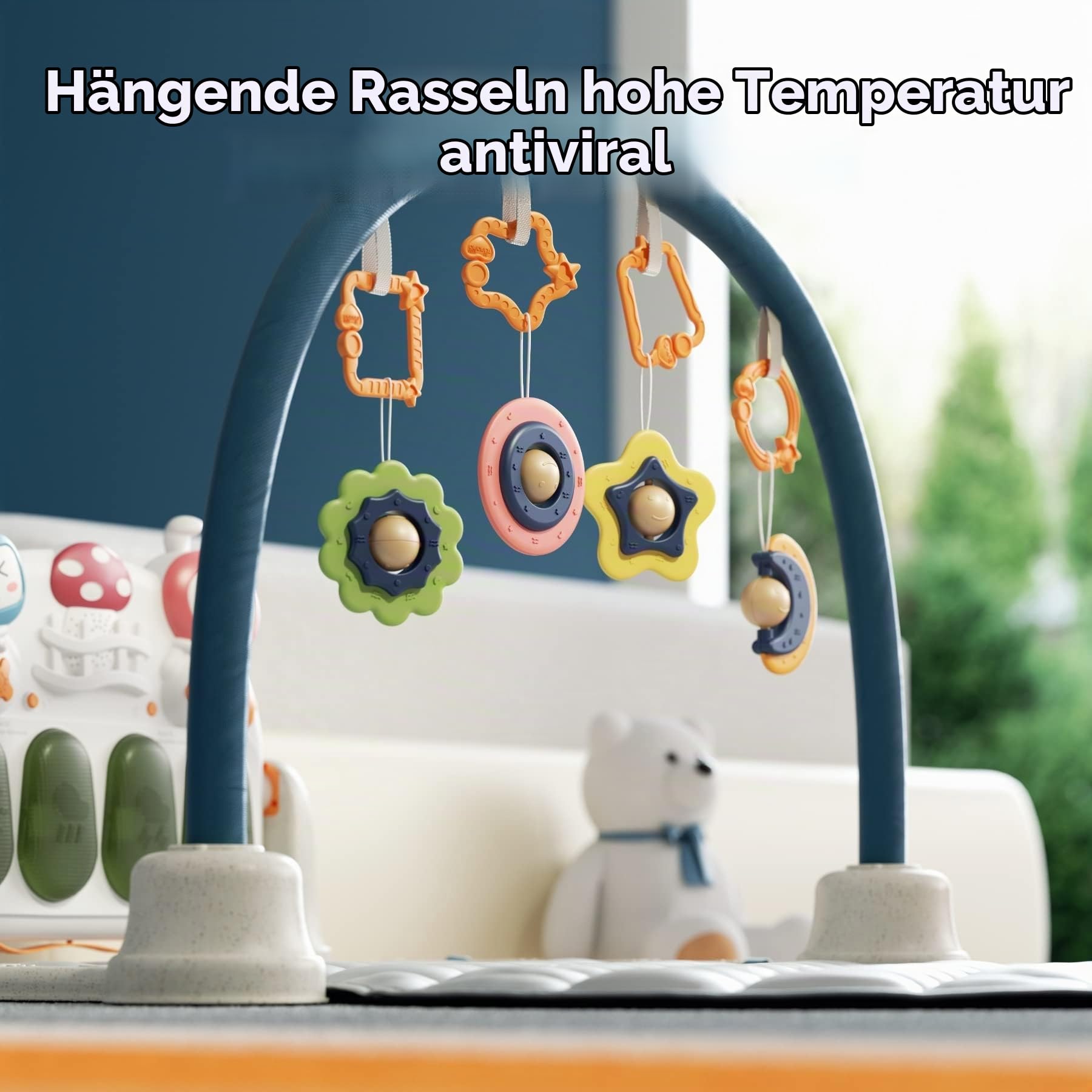 TUMAMA Baby Spielmatte,Krabbeldecke mit Musik und Lichtern,Spielmatte Baby mit Spielbogen,Baby Aktivitätsmatte,Lernspielzeug für Neugeborene Kleinkinder,Jungen und Mädchen(Animal)