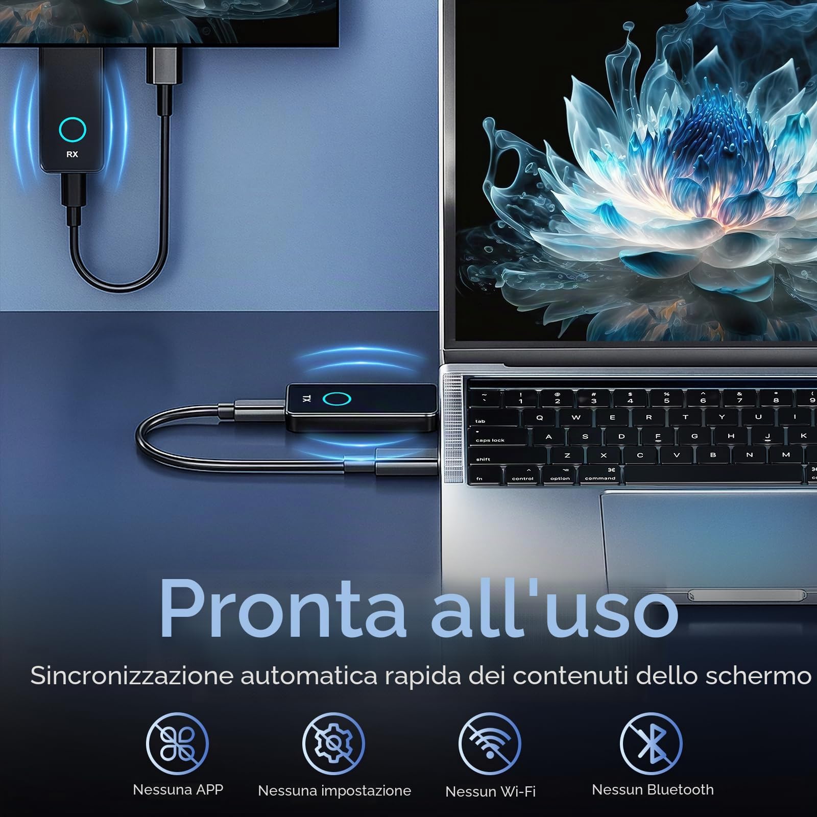 PWAYTEK Trasmettitore e Ricevitore HDMI Wireless PWAYTEK 4K, 50m, doppia banda 2.4G/5G, compatibile con PC, notebook, TV HD e proiettore, Plug & Play, senza app necessaria (nero 4K)