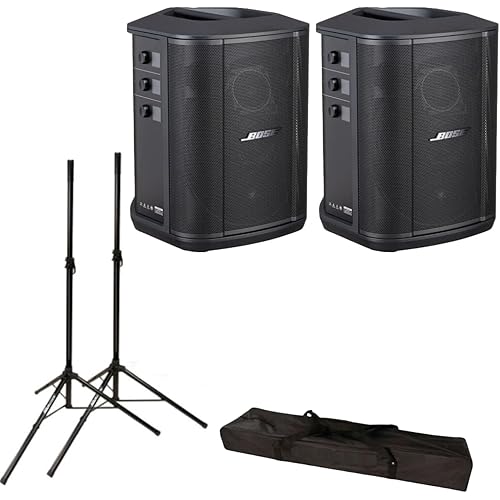 Bose S1 Pro+ Portable Wireless PA System with Bluetooth 2-Pack, Black Bundle with Turnstile Audio Height-Adjustable Speaker Stands, Pair