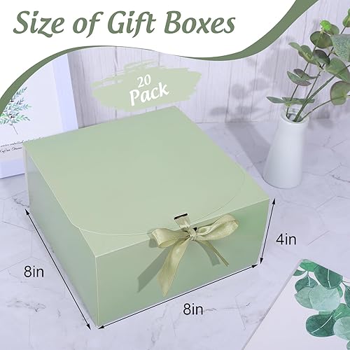 Miniatura 2 de JarThenaAMCS 20 cajas de regalo verde salvia con cintas de tapas de 8 x 8 x 4 pulgadas, caja de propuesta de dama de honor con 100 puntos de