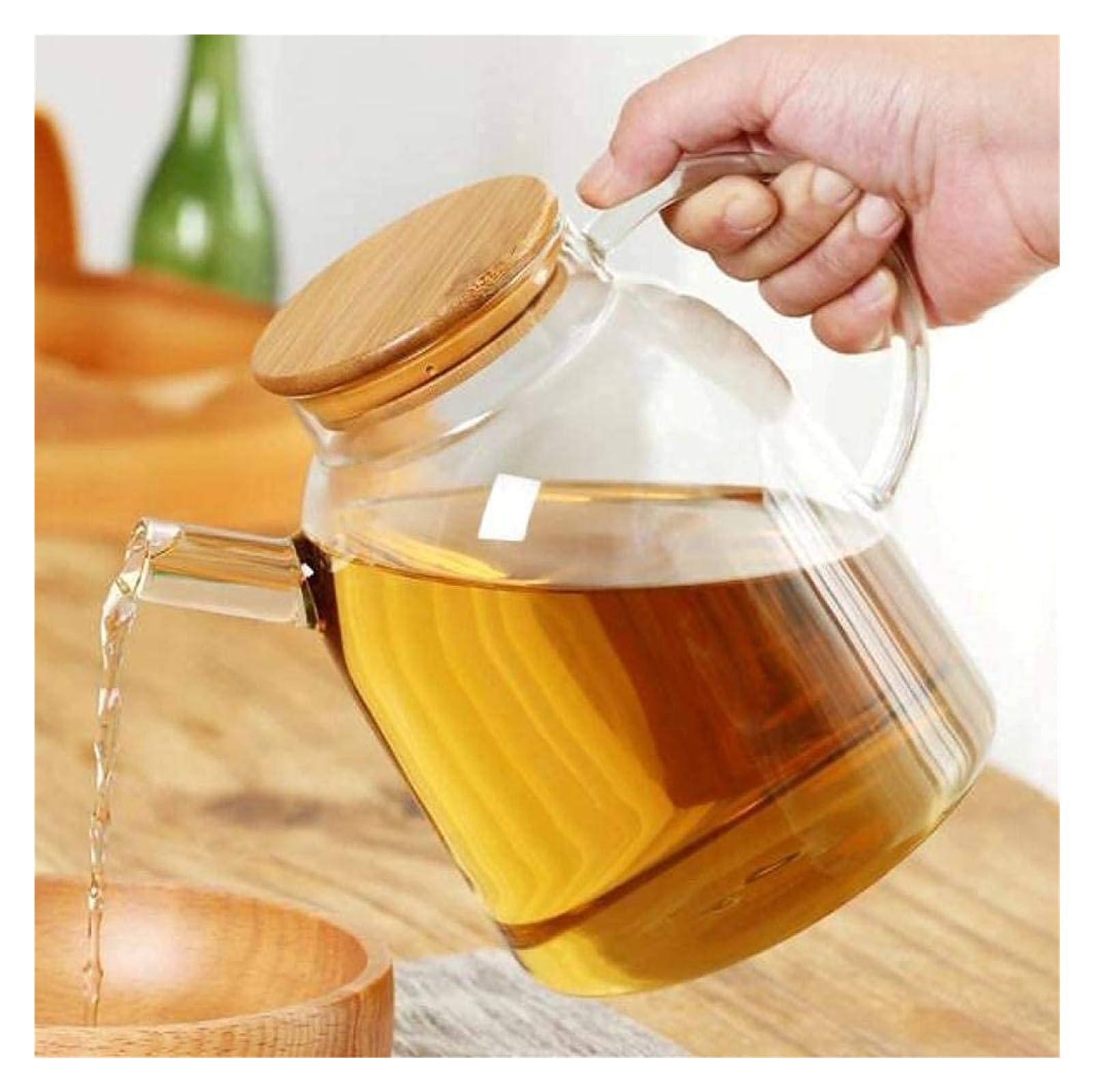 Dozownik oleju i octu Dozownik oleju i octu, szklana butelka szczelna butelka oleju przezroczysta, drewniana osłona (1000 ml) (1800 ml) Ocet(1800ml)